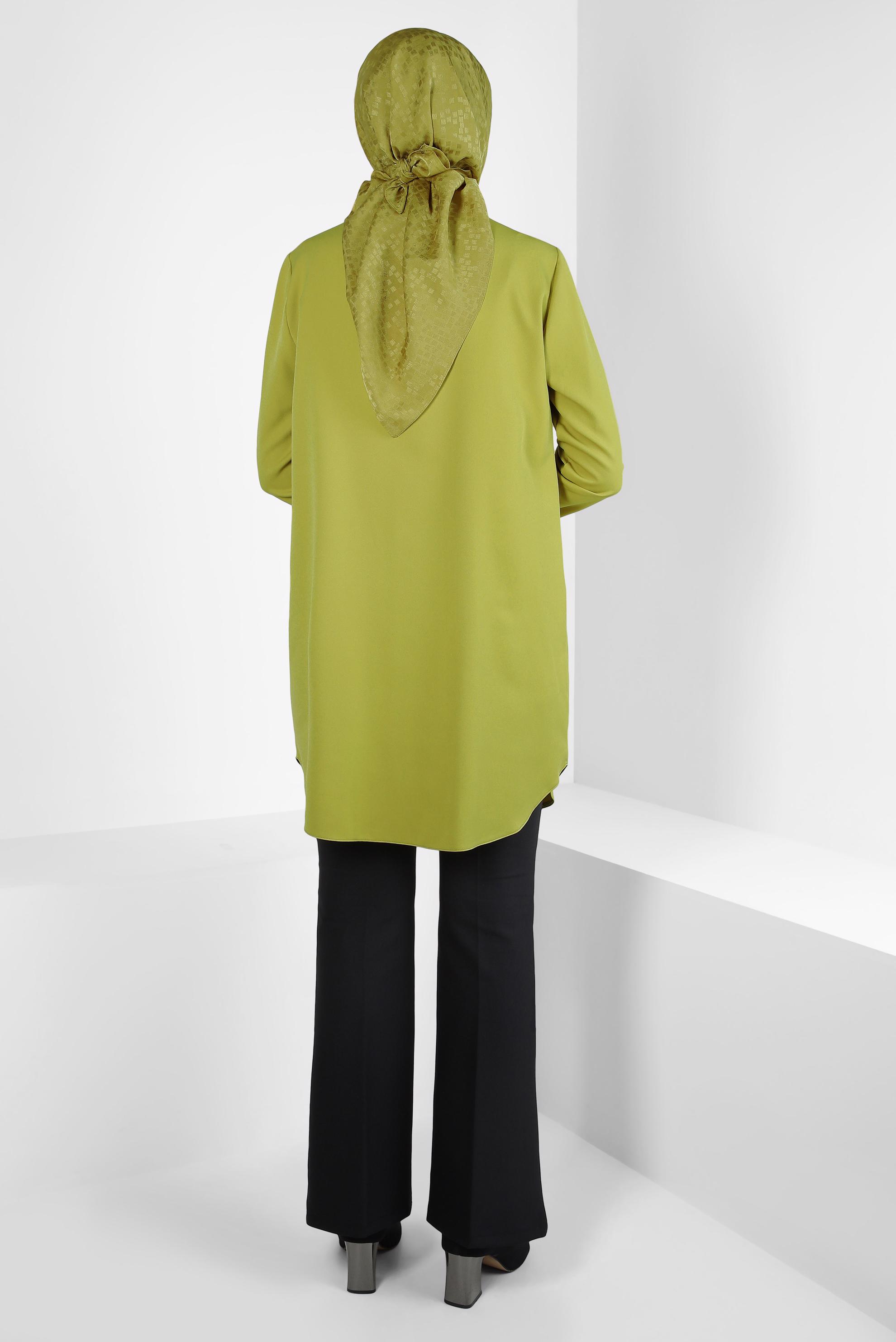 Tesettür giyim YEŞİL GÖMLEK YAKA TUNİK 44311