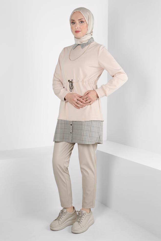 Hijab clothing BEIGE SHIRT COLLAR TUNIC 44313 - ALVİNA
