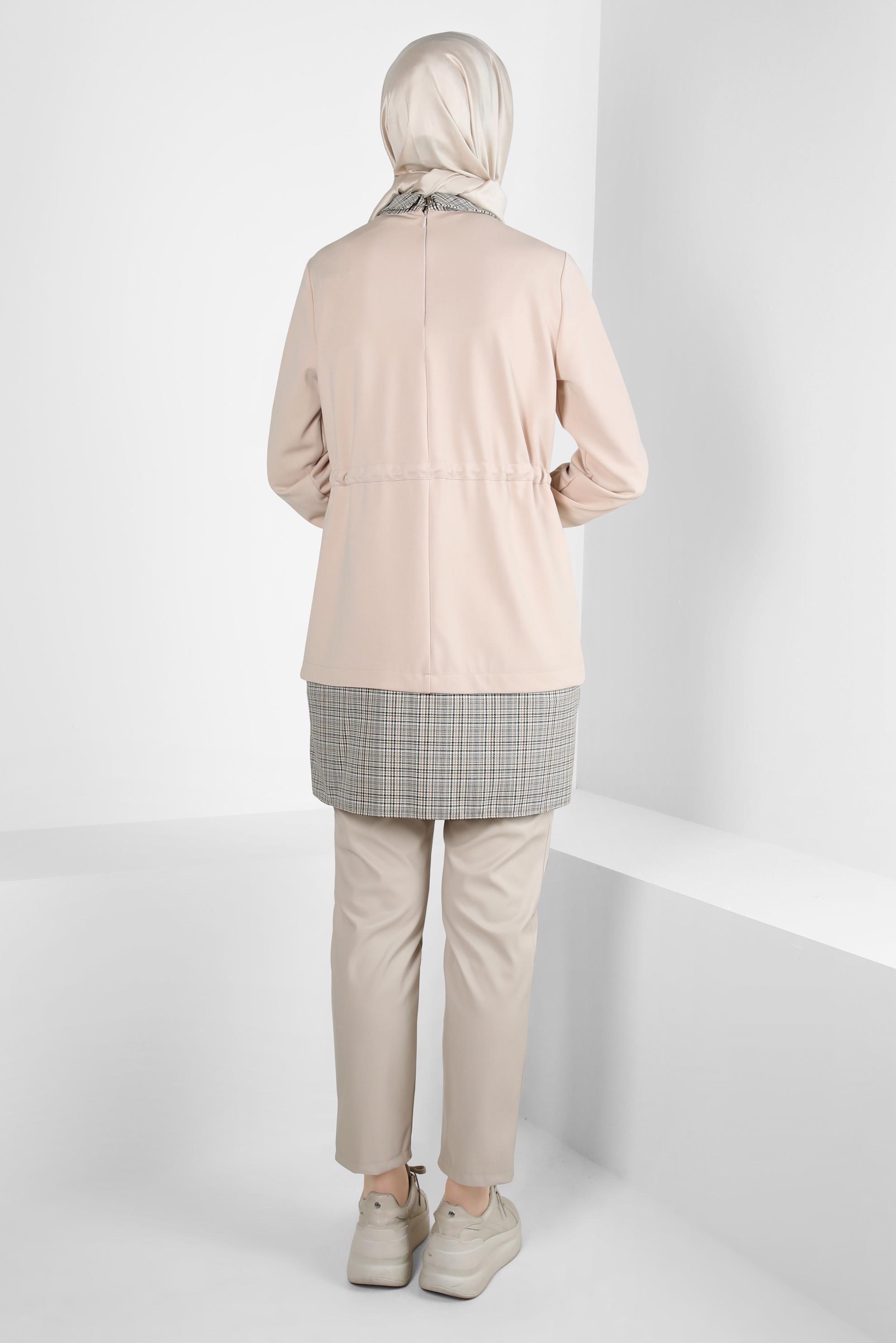 Tesettür giyim BEJ GÖMLEK YAKA TUNİK 44313