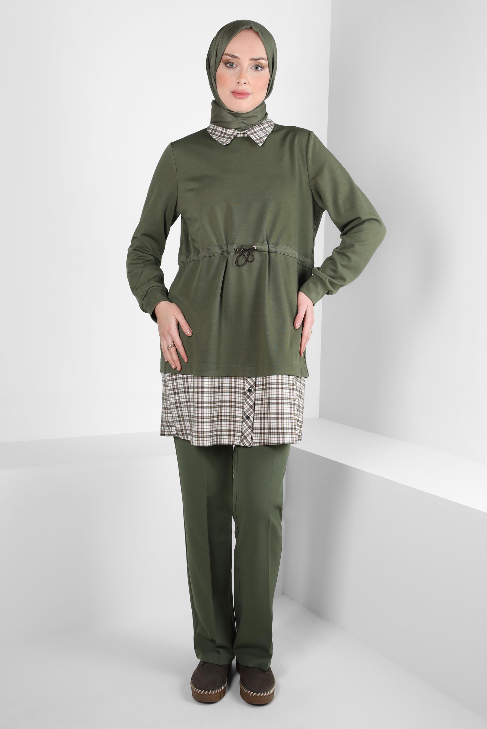 Tesettür giyim HAKİ GÖMLEK YAKA TUNİK 44313