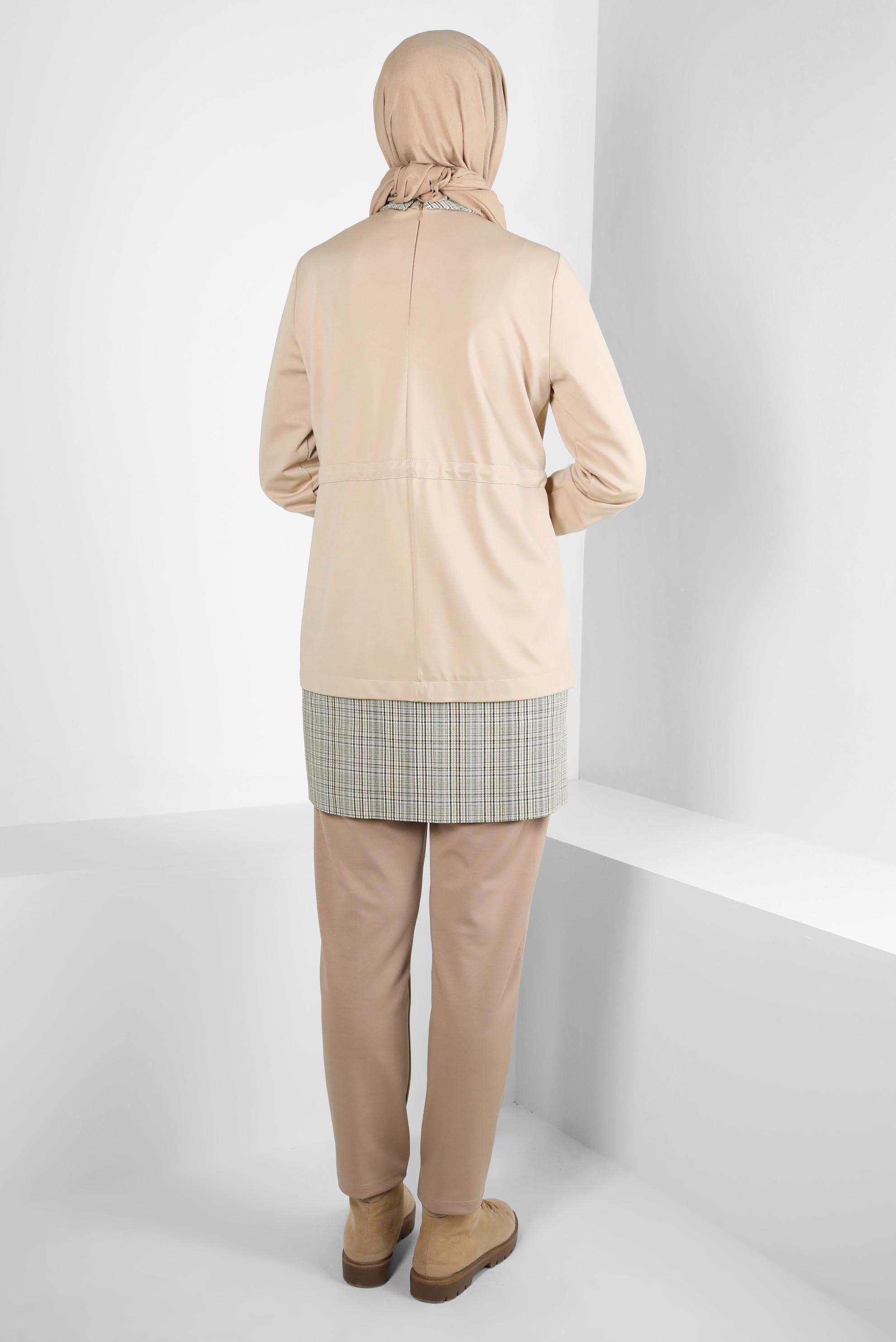 Tesettür giyim BEJ GÖMLEK YAKA TUNİK 44313