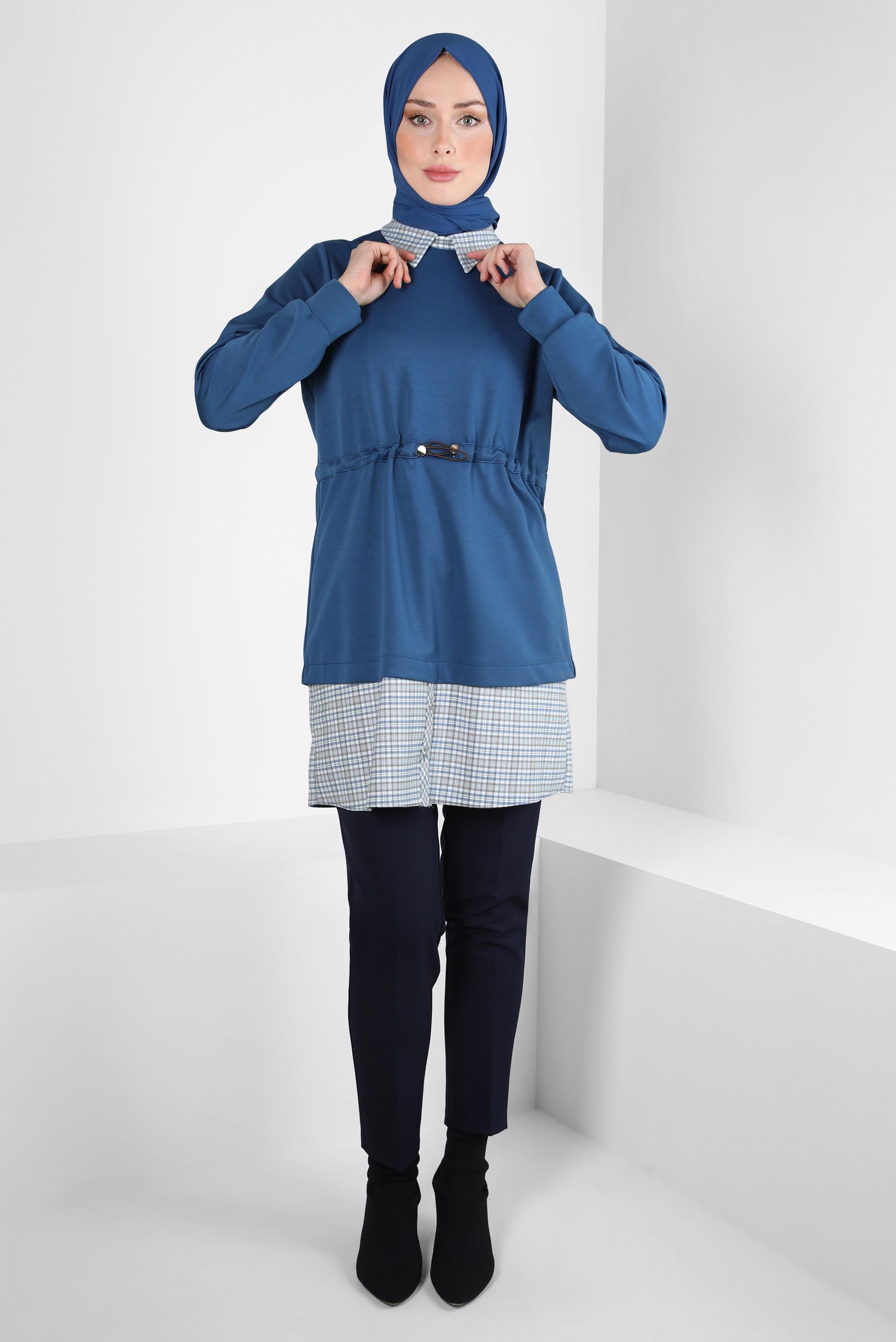 Tesettür giyim LACİVERT GÖMLEK YAKA TUNİK 44313