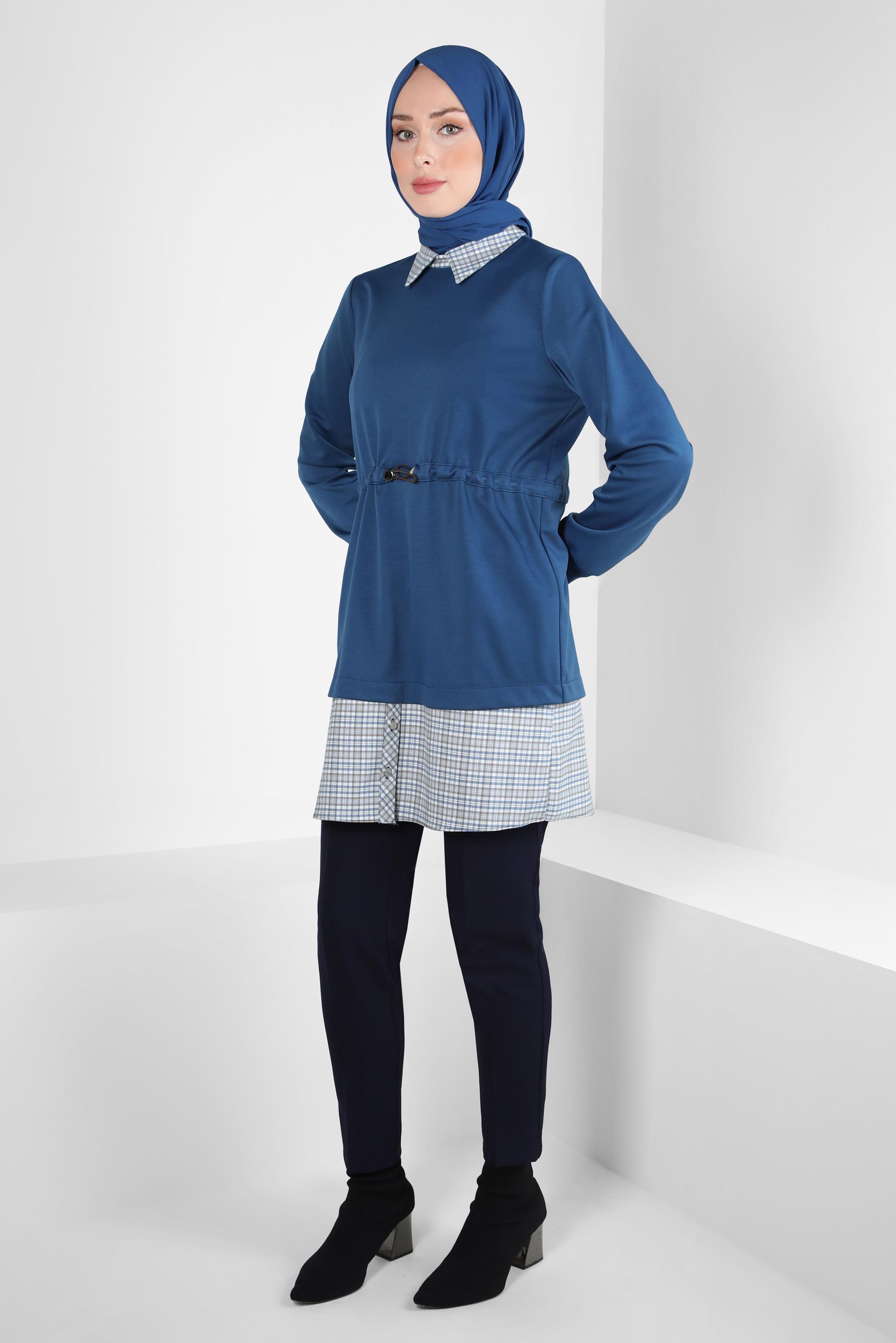 Tesettür giyim LACİVERT GÖMLEK YAKA TUNİK 44313