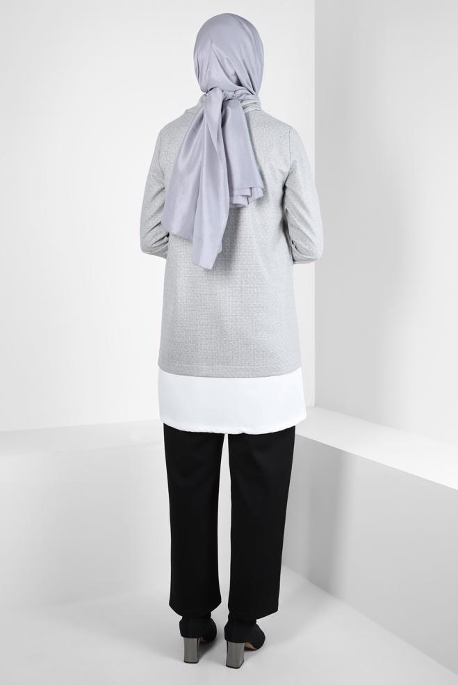 Hijab clothing GREY TUNIC WITH SMOCKING COLLAR 44316 - ALVİNA