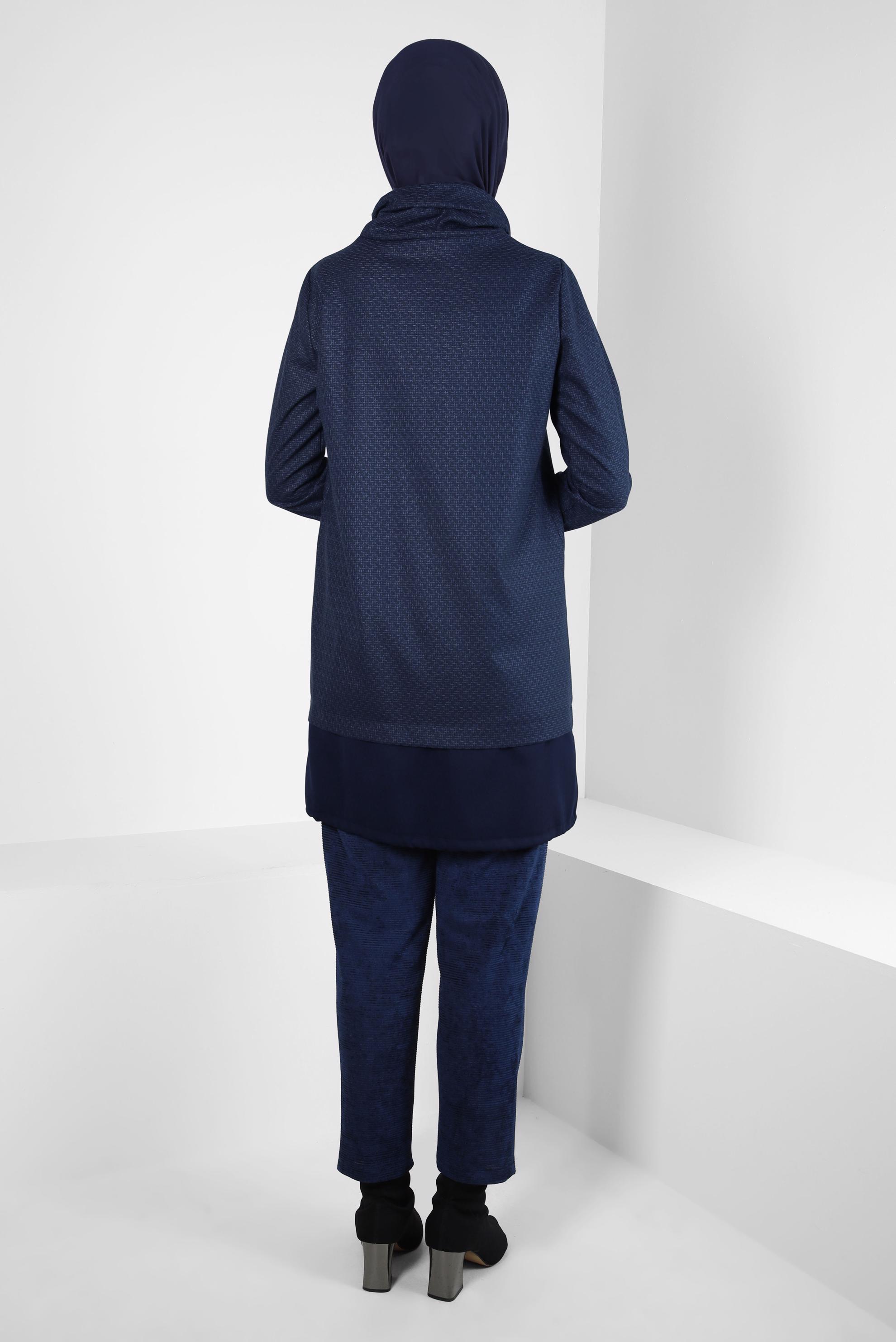 Tesettür giyim LACİVERT YAKASI BÜZGÜLÜ TUNİK 44316