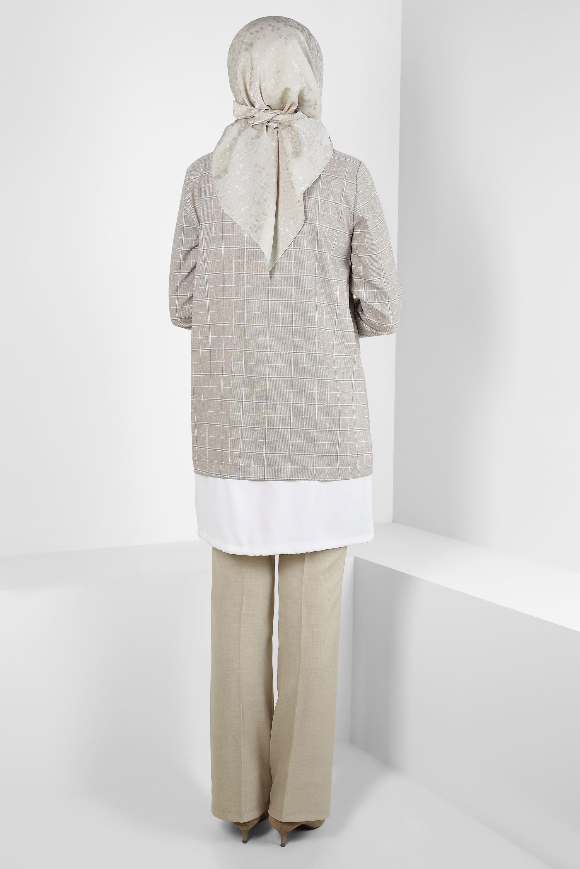 Tesettür giyim KAHVE KARE DESENLİ TUNİK 44316-1