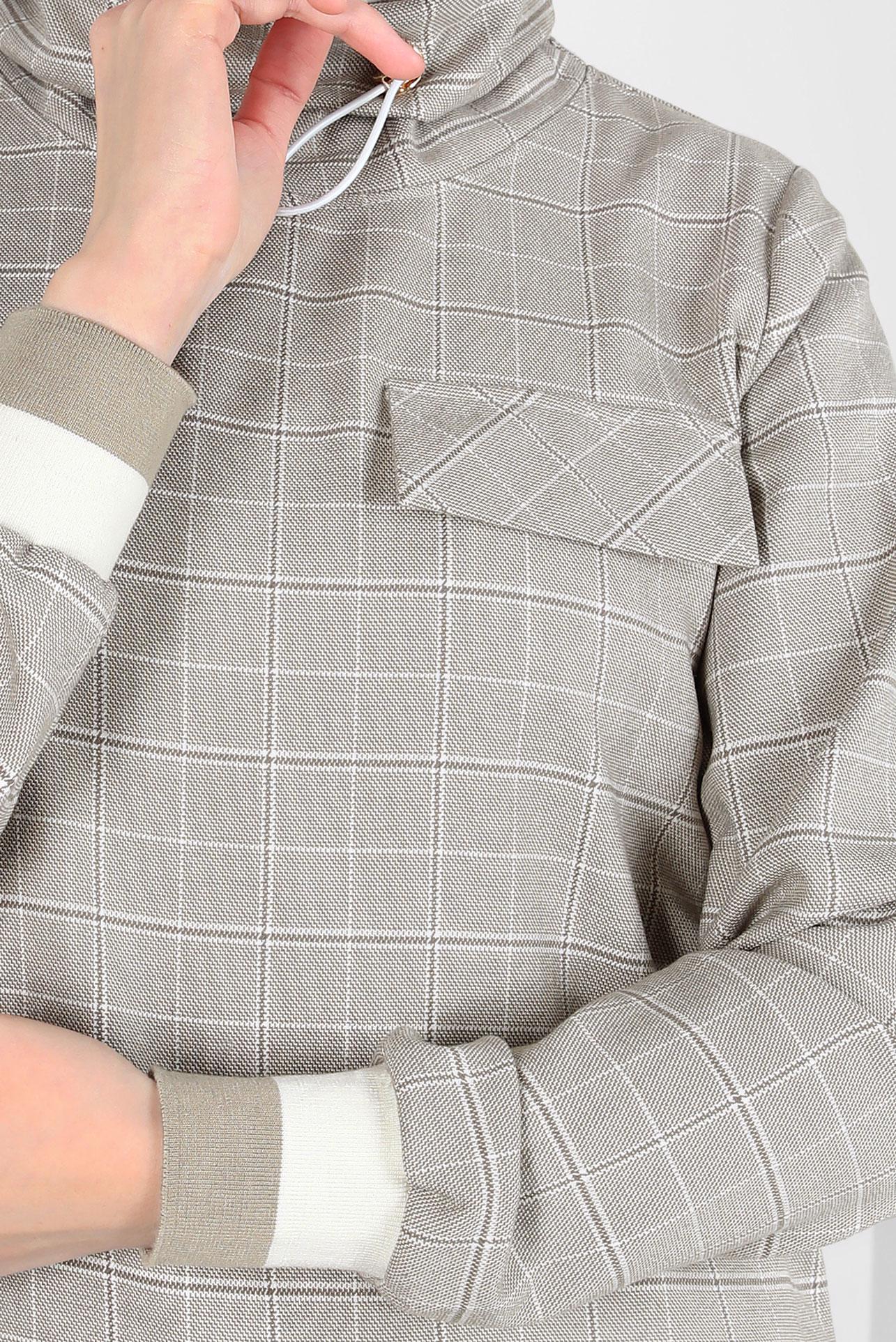 Tesettür giyim KAHVE KARE DESENLİ TUNİK 44316-1