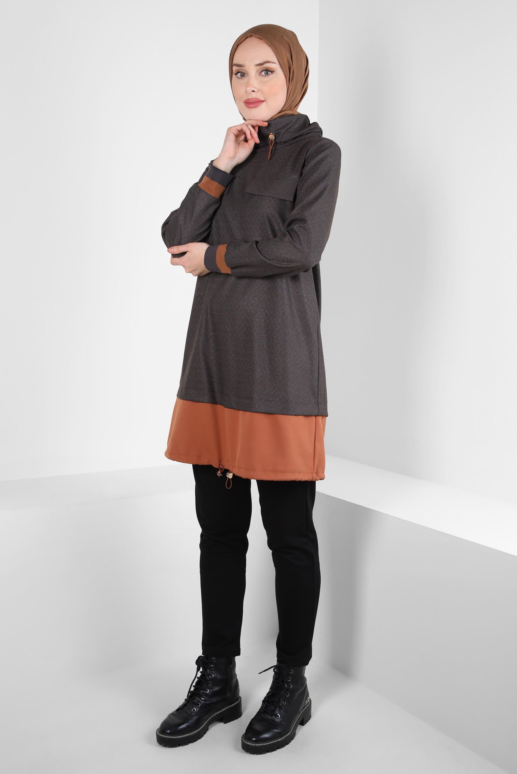 Tesettür giyim SİYAH YAKASI BÜZGÜLÜ TUNİK 44316