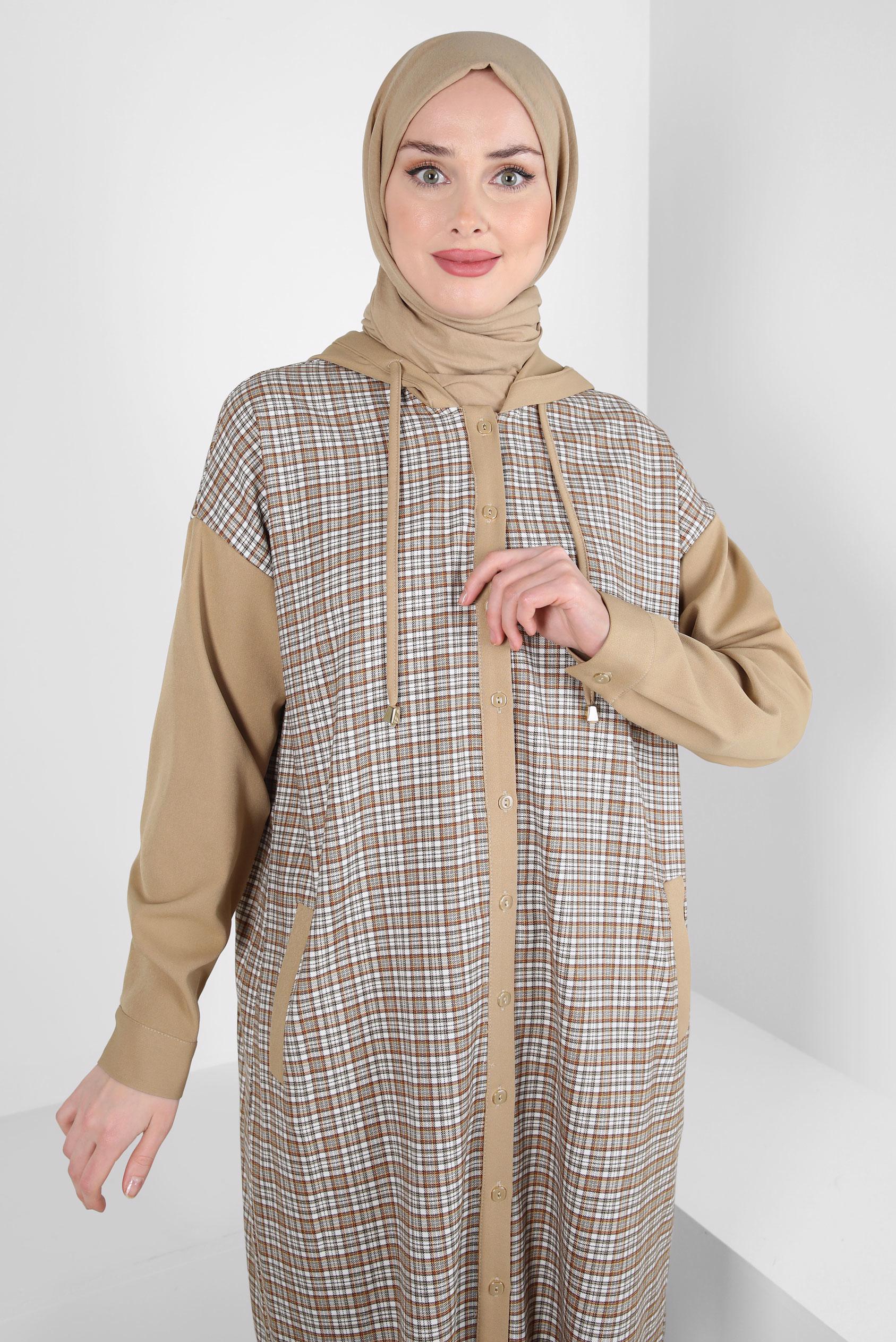 Tesettür giyim TURUNCU EKOSE DESENLİ TUNİK 44317