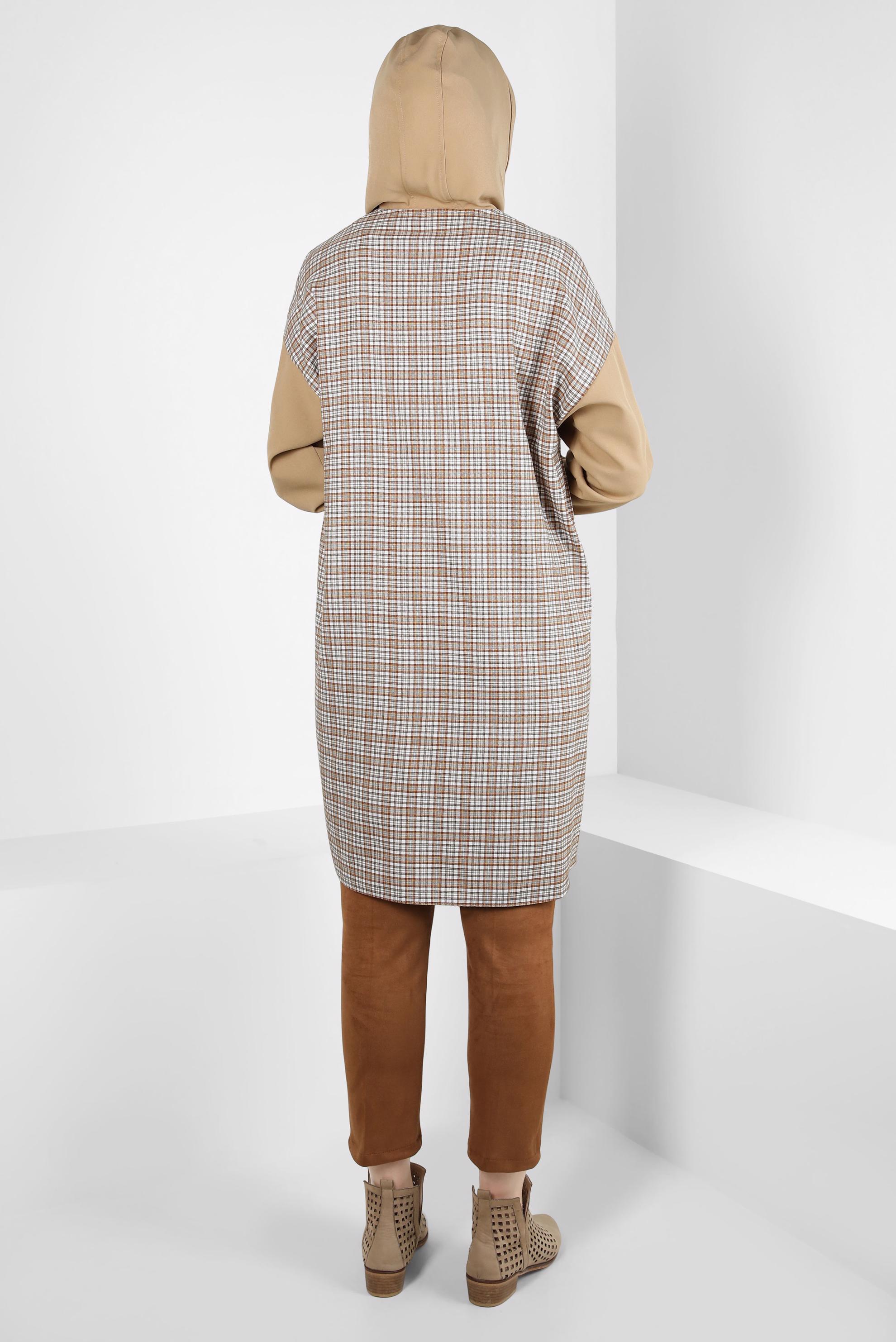 Tesettür giyim TURUNCU EKOSE DESENLİ TUNİK 44317