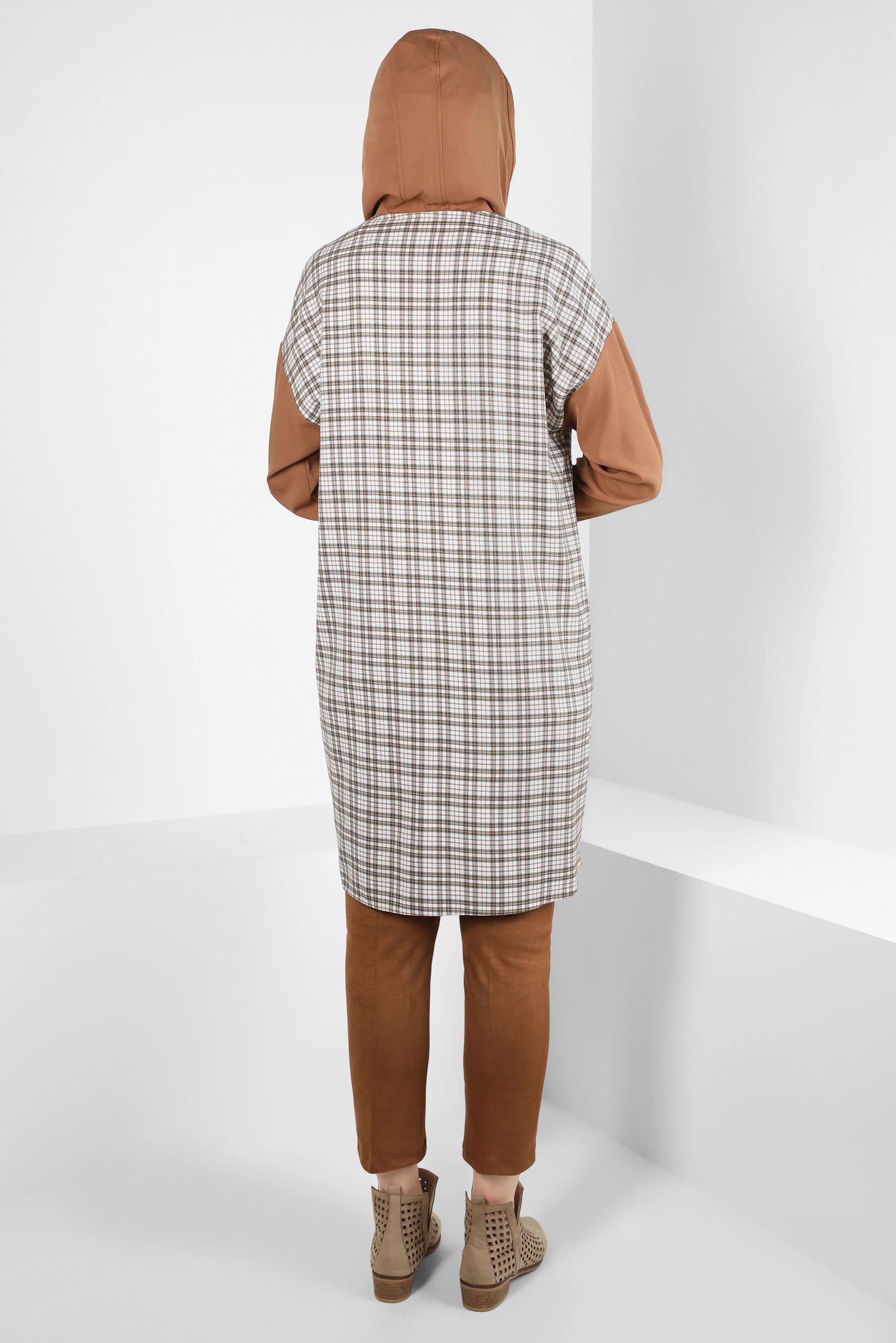 Tesettür giyim TURUNCU EKOSE DESENLİ TUNİK 44317-1