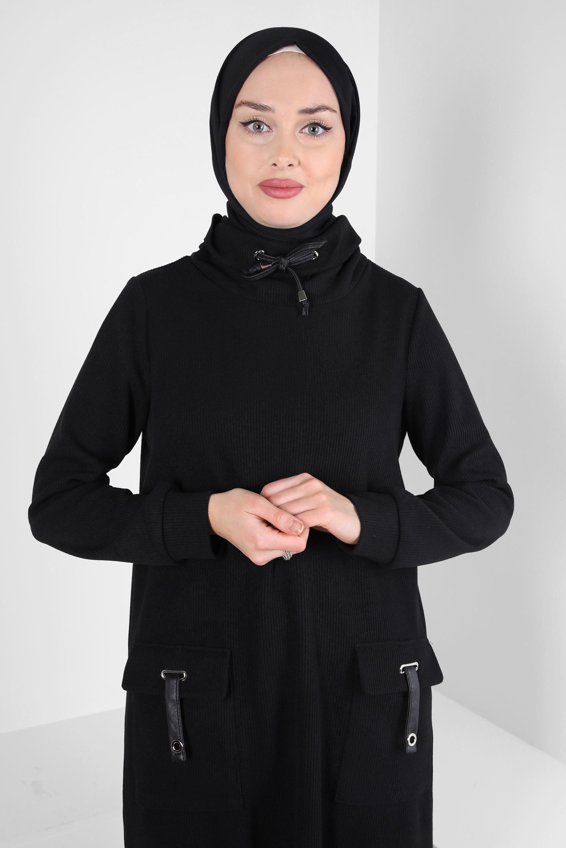 Tesettür giyim SİYAH BOĞAZLI YAKA TUNİK 44318