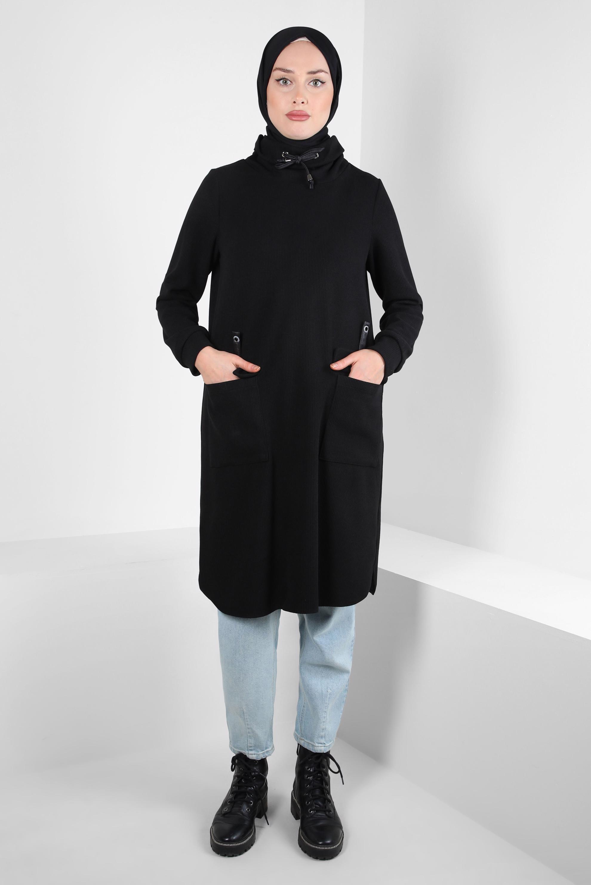 Tesettür giyim SİYAH BOĞAZLI YAKA TUNİK 44318