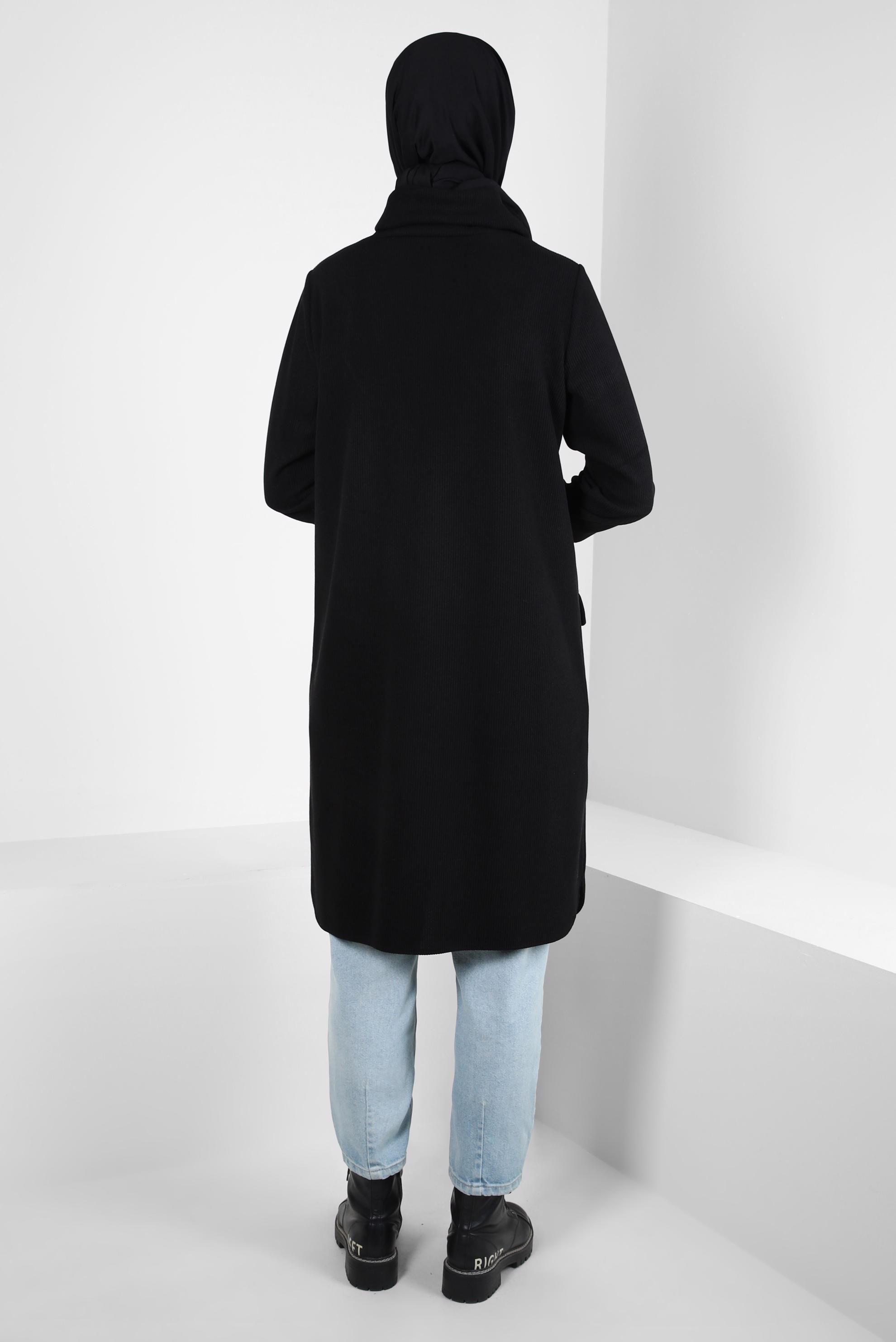 Tesettür giyim SİYAH BOĞAZLI YAKA TUNİK 44318