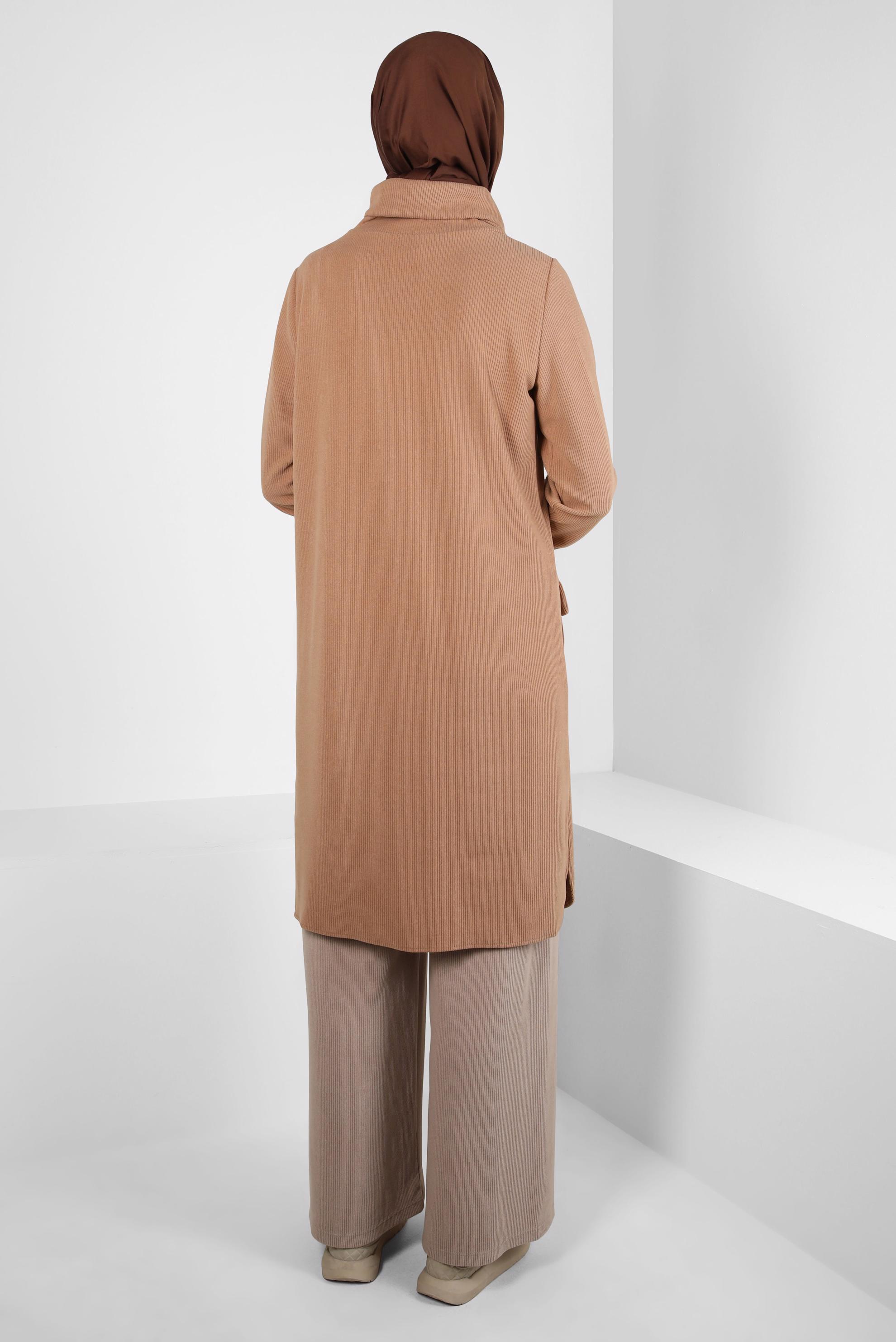 Tesettür giyim KAHVE BOĞAZLI YAKA TUNİK 44318
