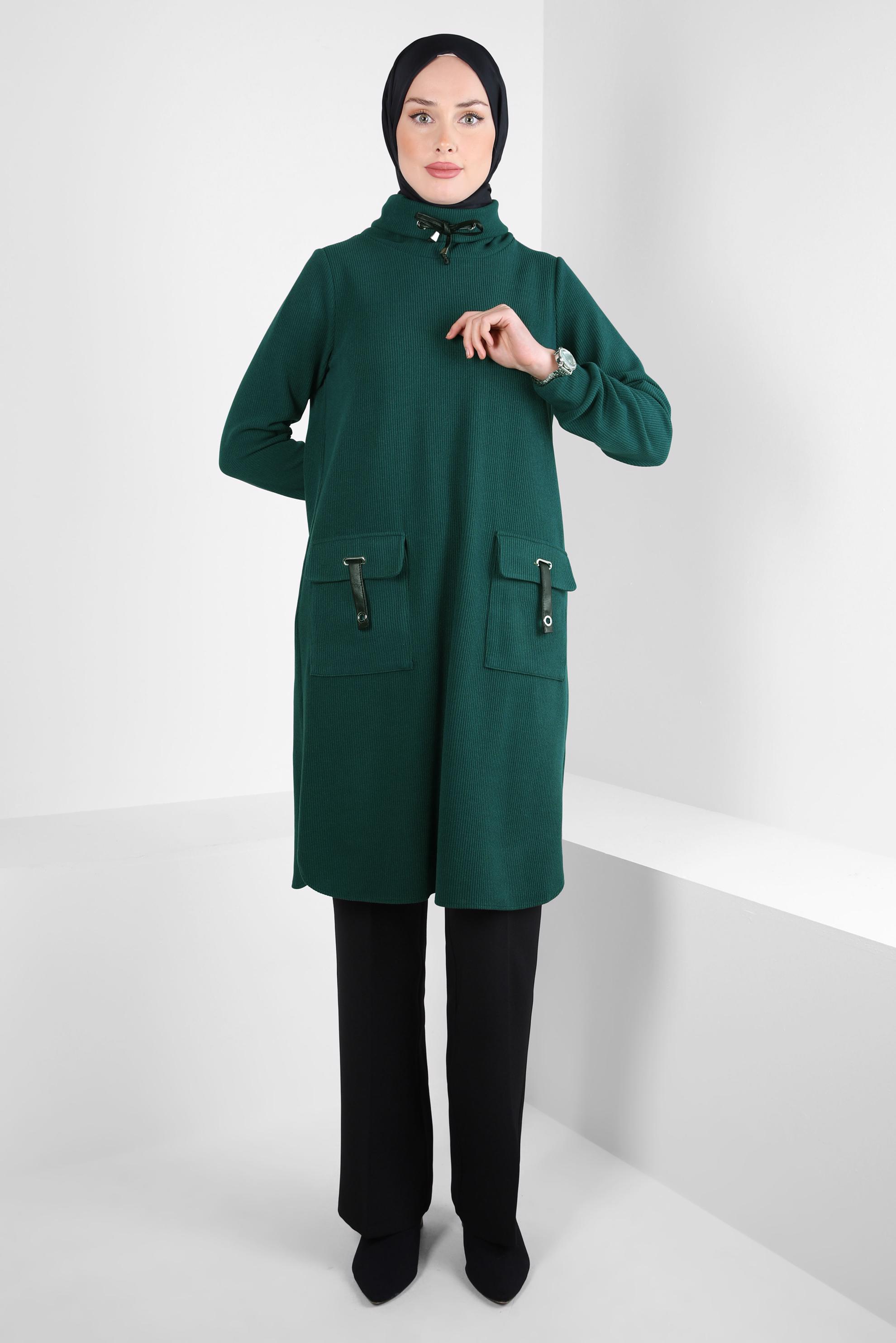 Tesettür giyim MAVİ BOĞAZLI YAKA TUNİK 44318