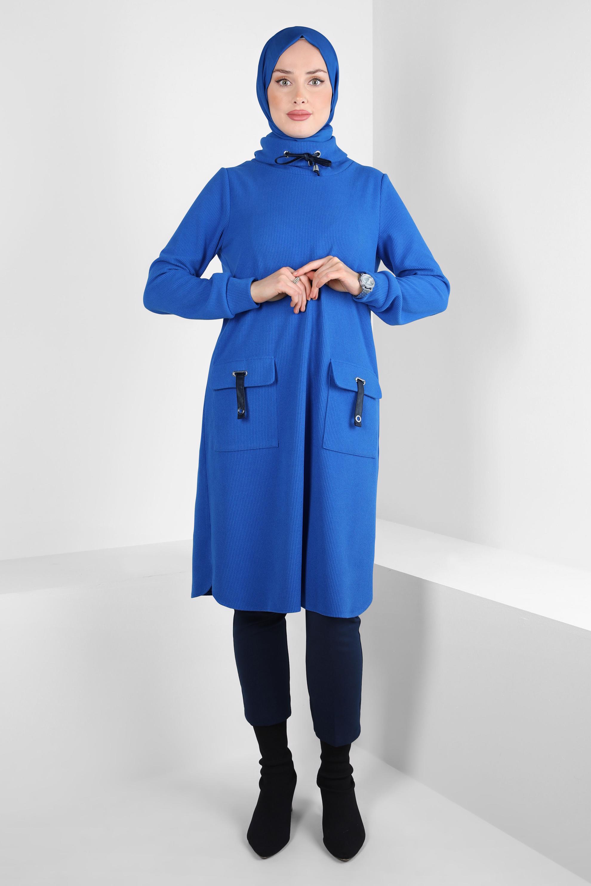 Tesettür giyim LACİVERT BOĞAZLI YAKA TUNİK 44318