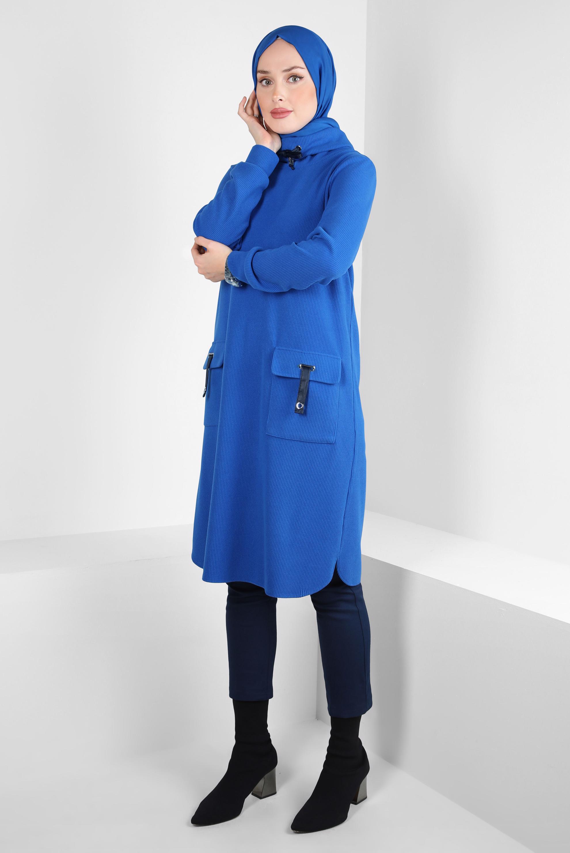 Tesettür giyim LACİVERT BOĞAZLI YAKA TUNİK 44318