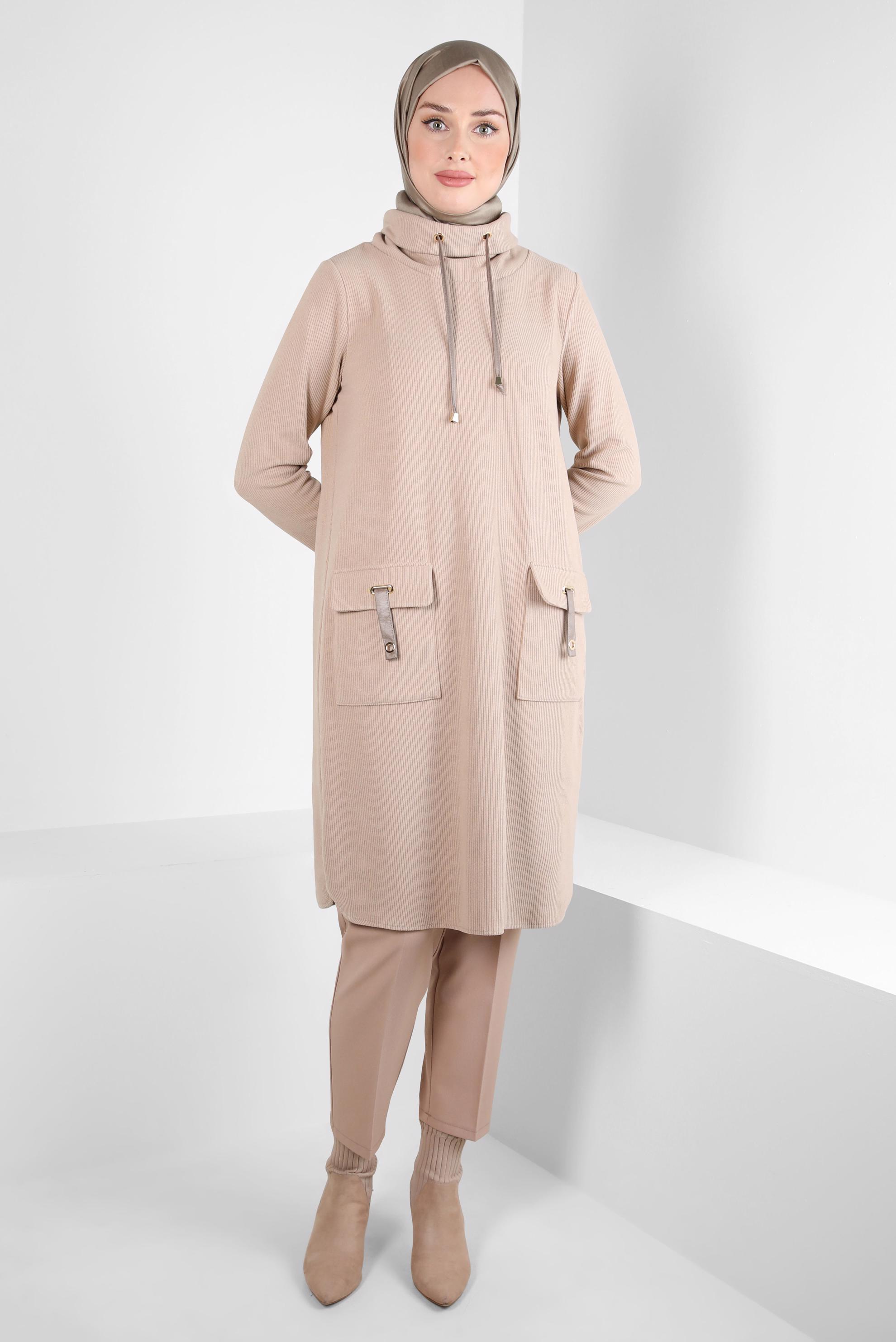 Tesettür giyim KUM BOĞAZLI YAKA TUNİK 44318