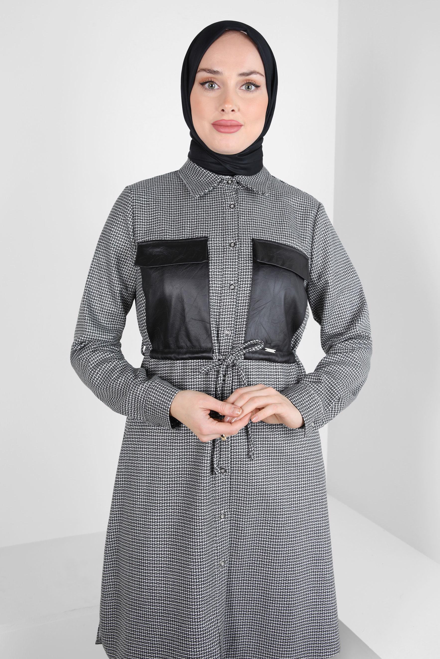 Tesettür giyim SİYAH İP DETAYLI TUNİK 44319