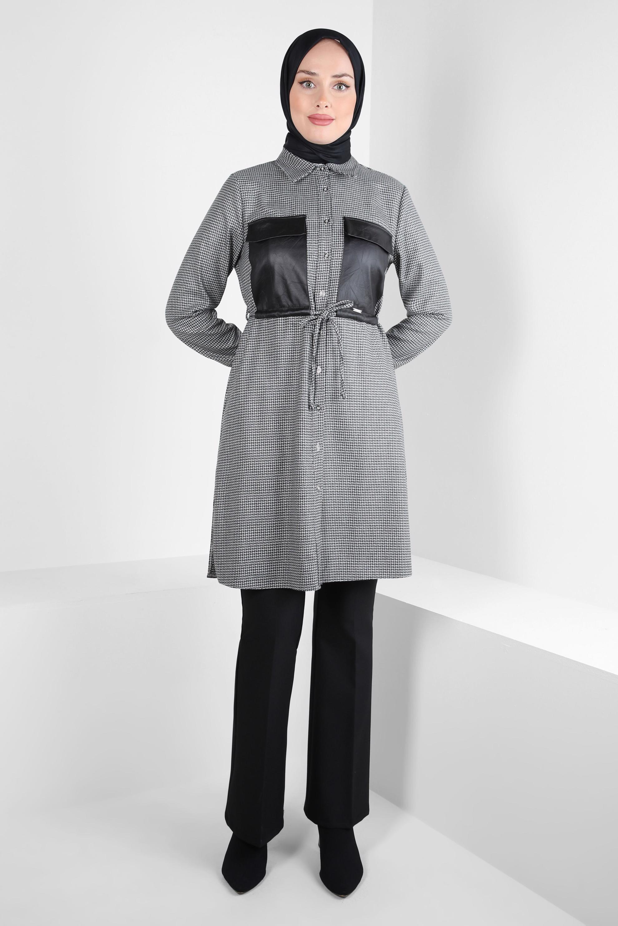 Tesettür giyim SİYAH İP DETAYLI TUNİK 44319