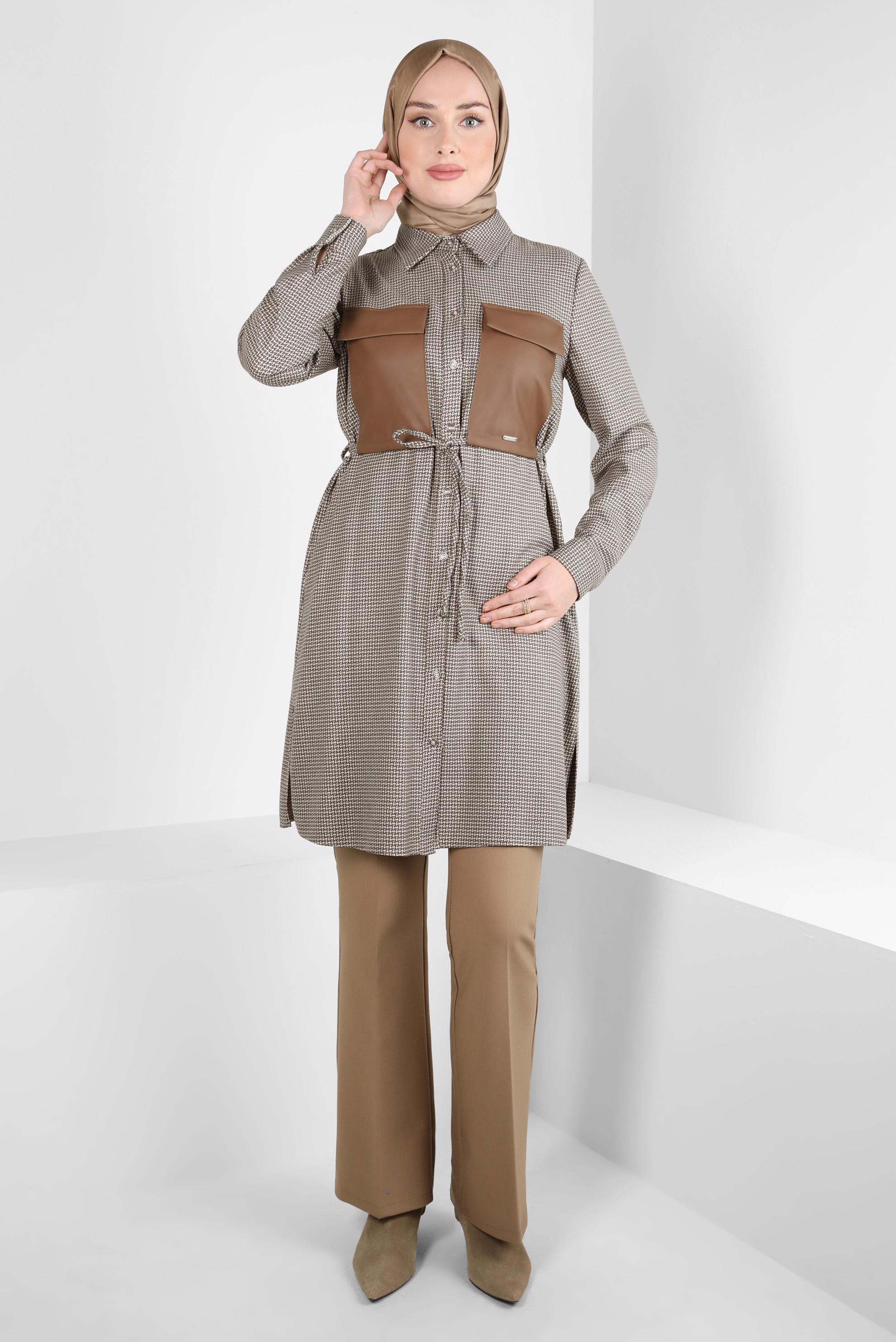 Tesettür giyim KAHVE İP DETAYLI TUNİK 44319