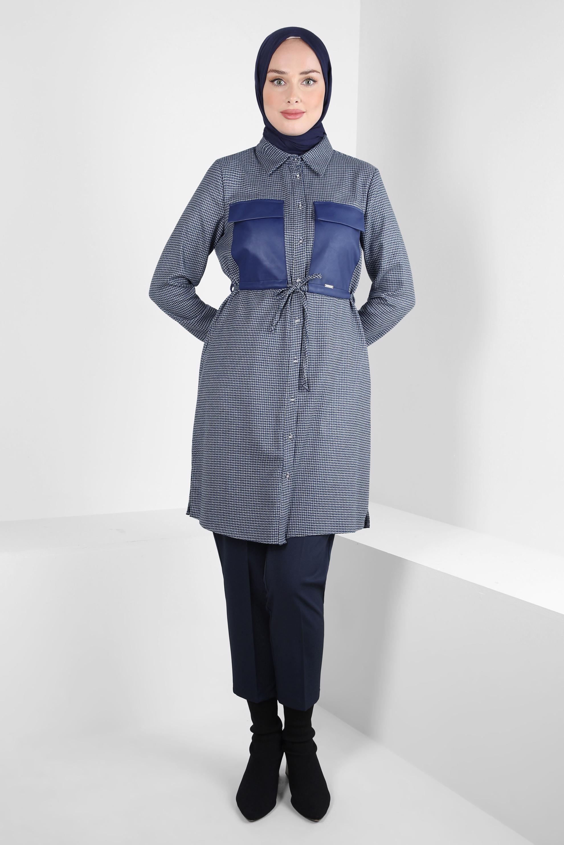 Tesettür giyim LACİVERT İP DETAYLI TUNİK 44319