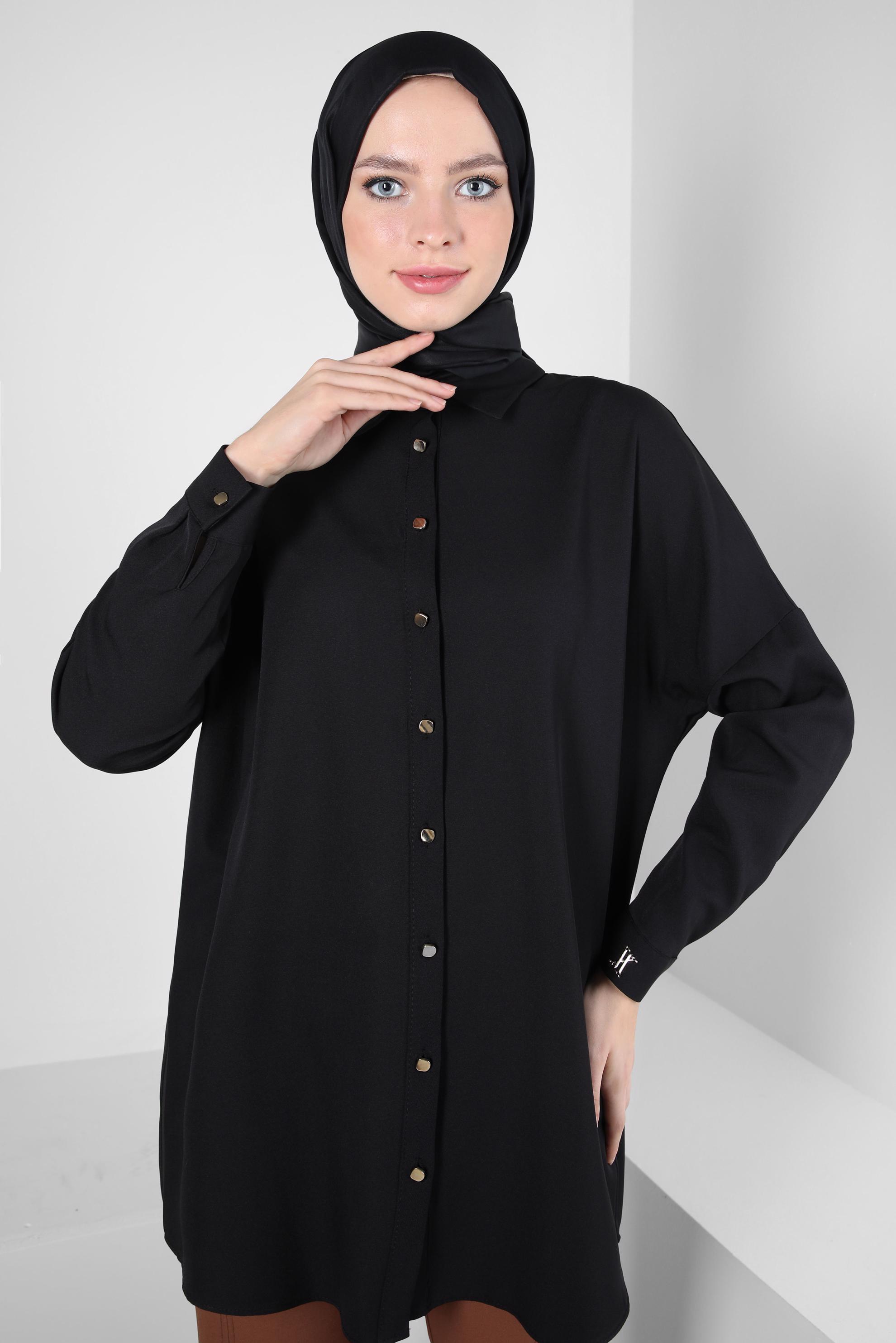 Tesettür giyim SİYAH GÖMLEK TUNİK 44320