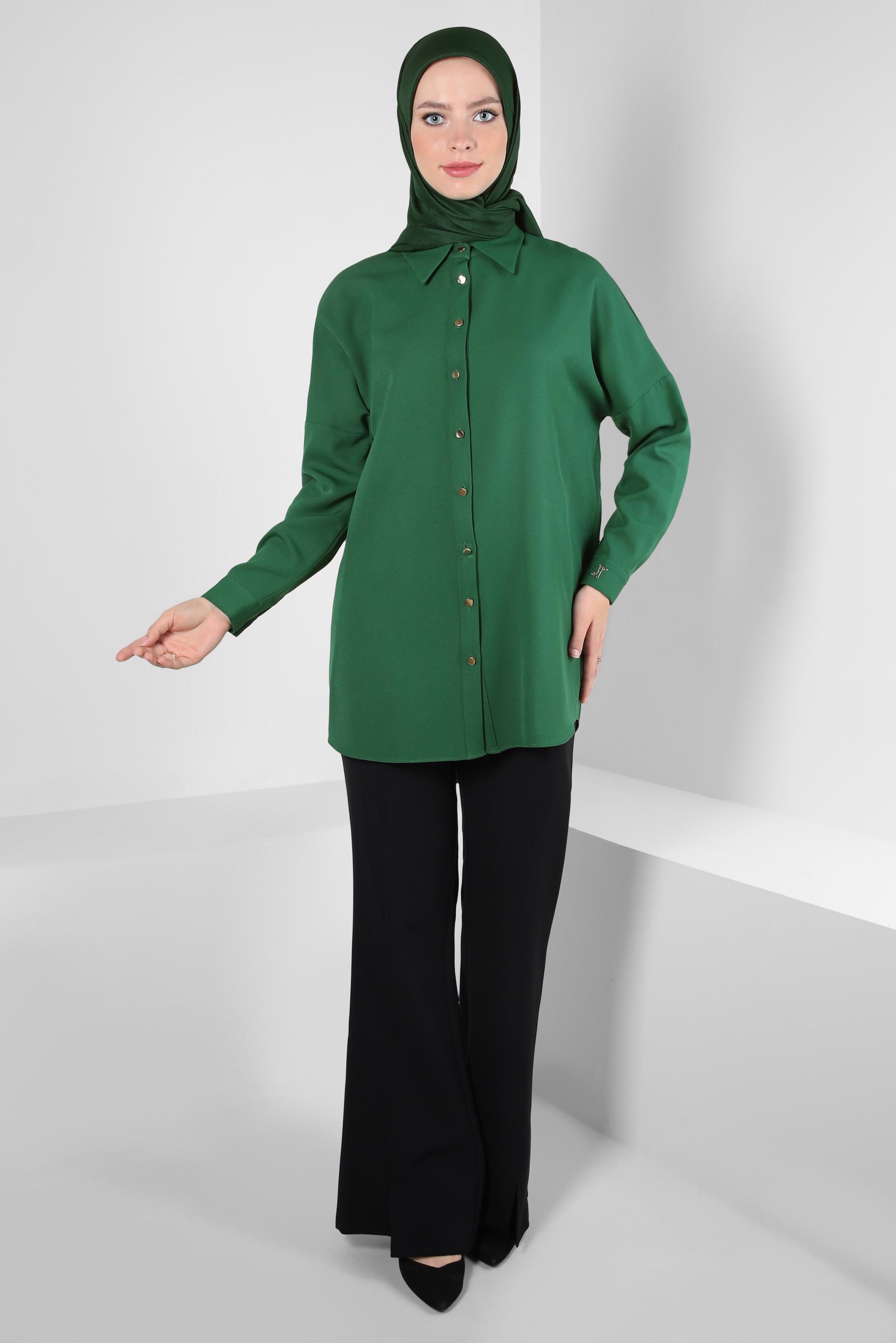 Tesettür giyim YEŞİL GÖMLEK TUNİK 44320
