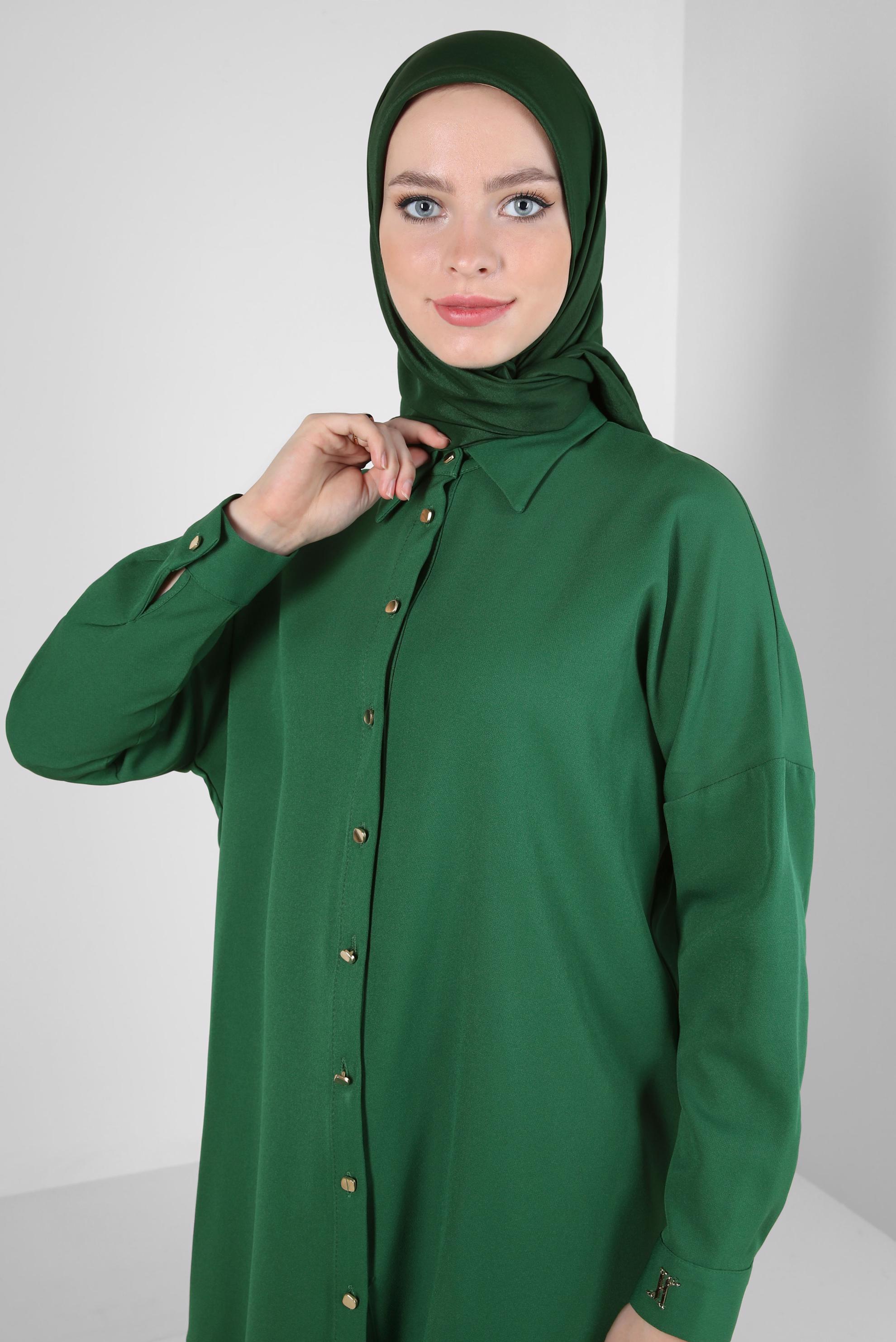 Tesettür giyim YEŞİL GÖMLEK TUNİK 44320