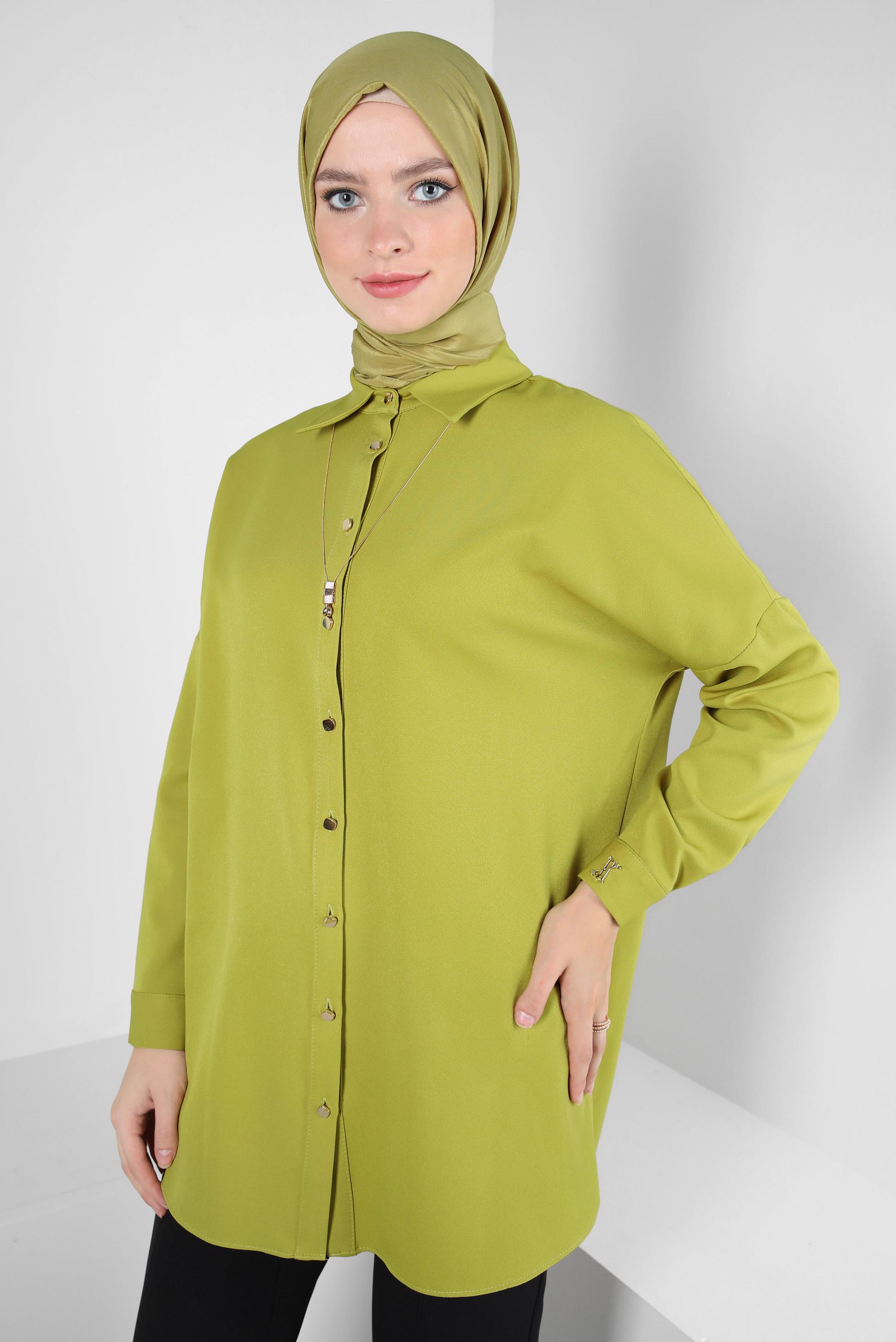Tesettür giyim YEŞİL GÖMLEK TUNİK 44320