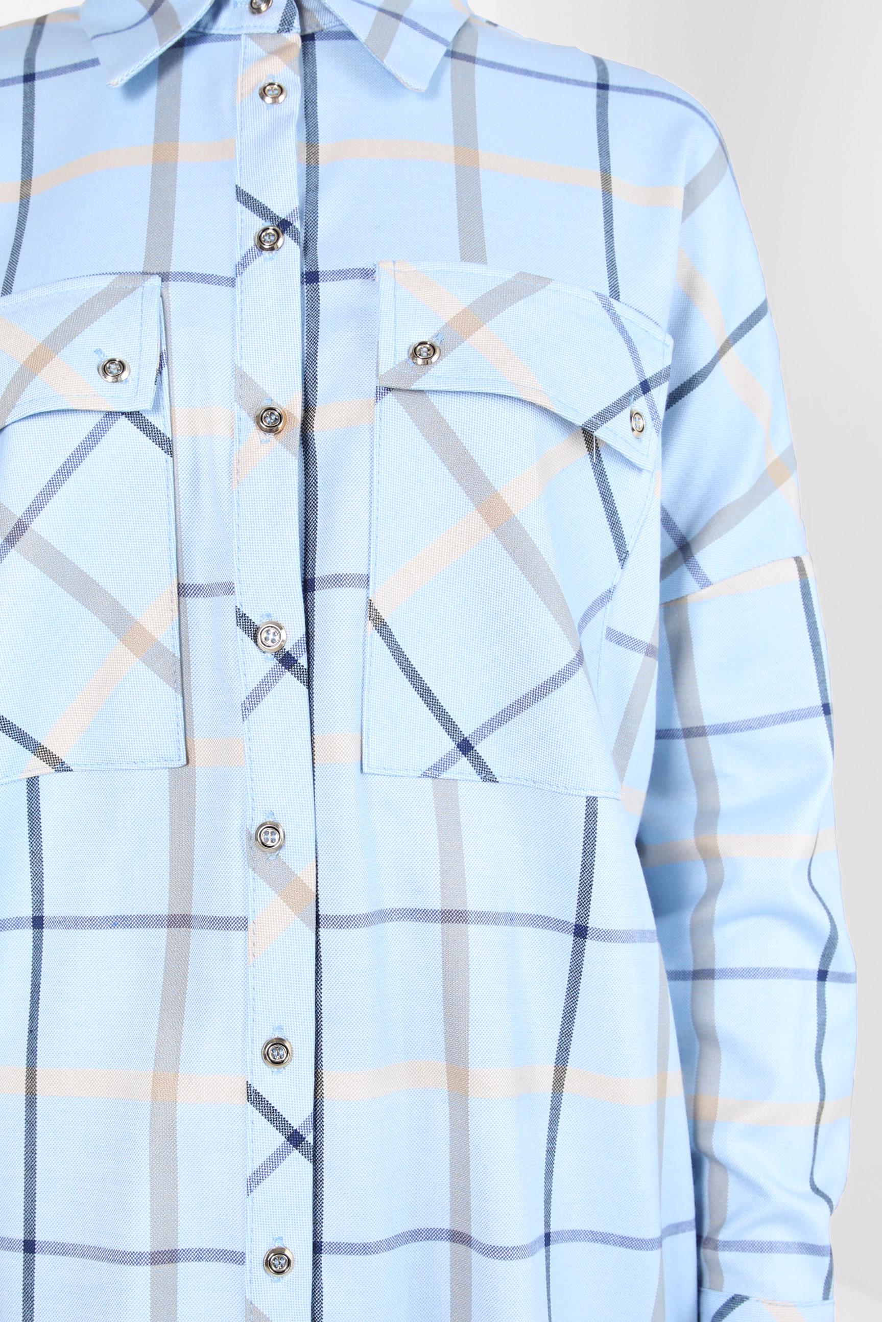 Tesettür giyim MAVİ KARELİ GÖMLEK TUNİK 44321