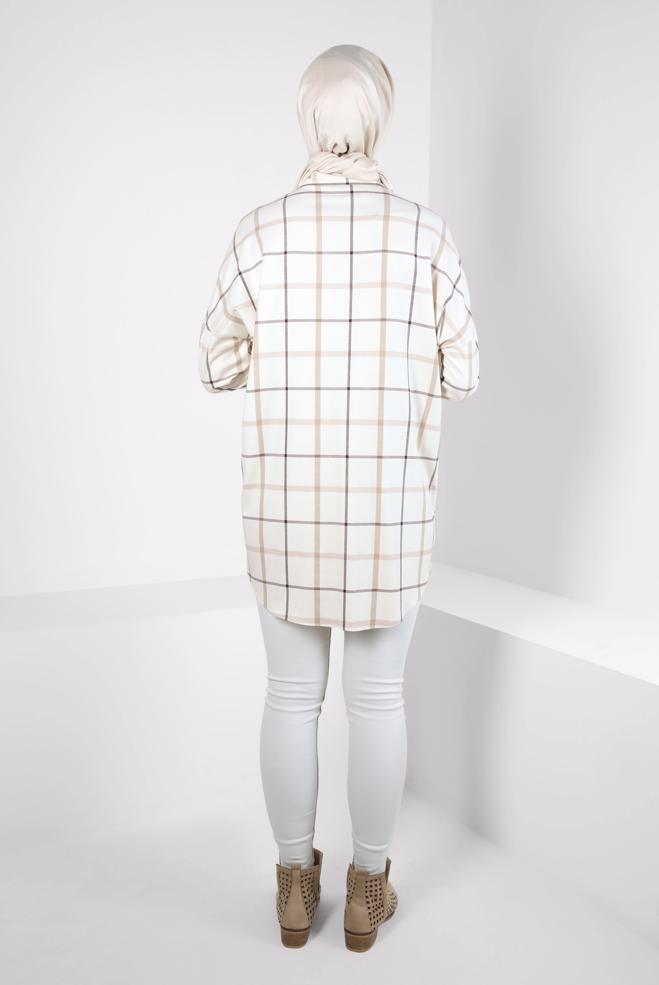 Hijab clothing ECRU CHECKED SHIRT TUNIC 44321 - ALVİNA