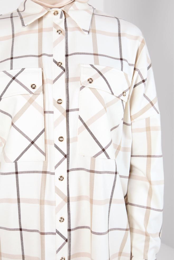Hijab clothing ECRU CHECKED SHIRT TUNIC 44321 - ALVİNA