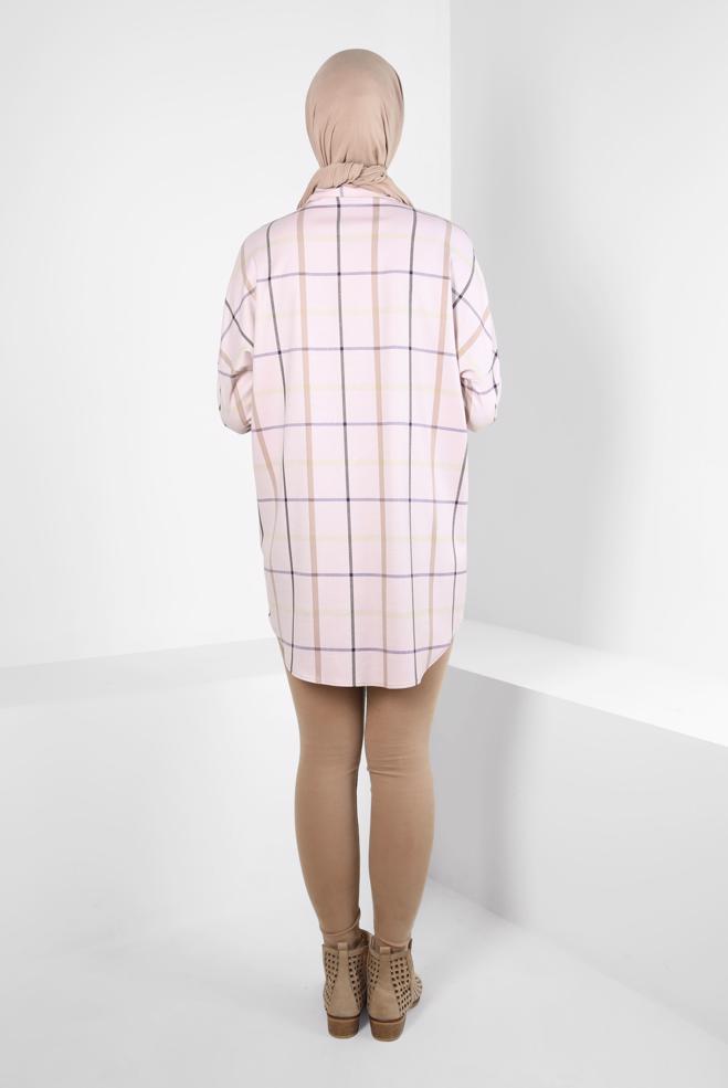 Hijab clothing POWDER CHECKED SHIRT TUNIC 44321 - ALVİNA