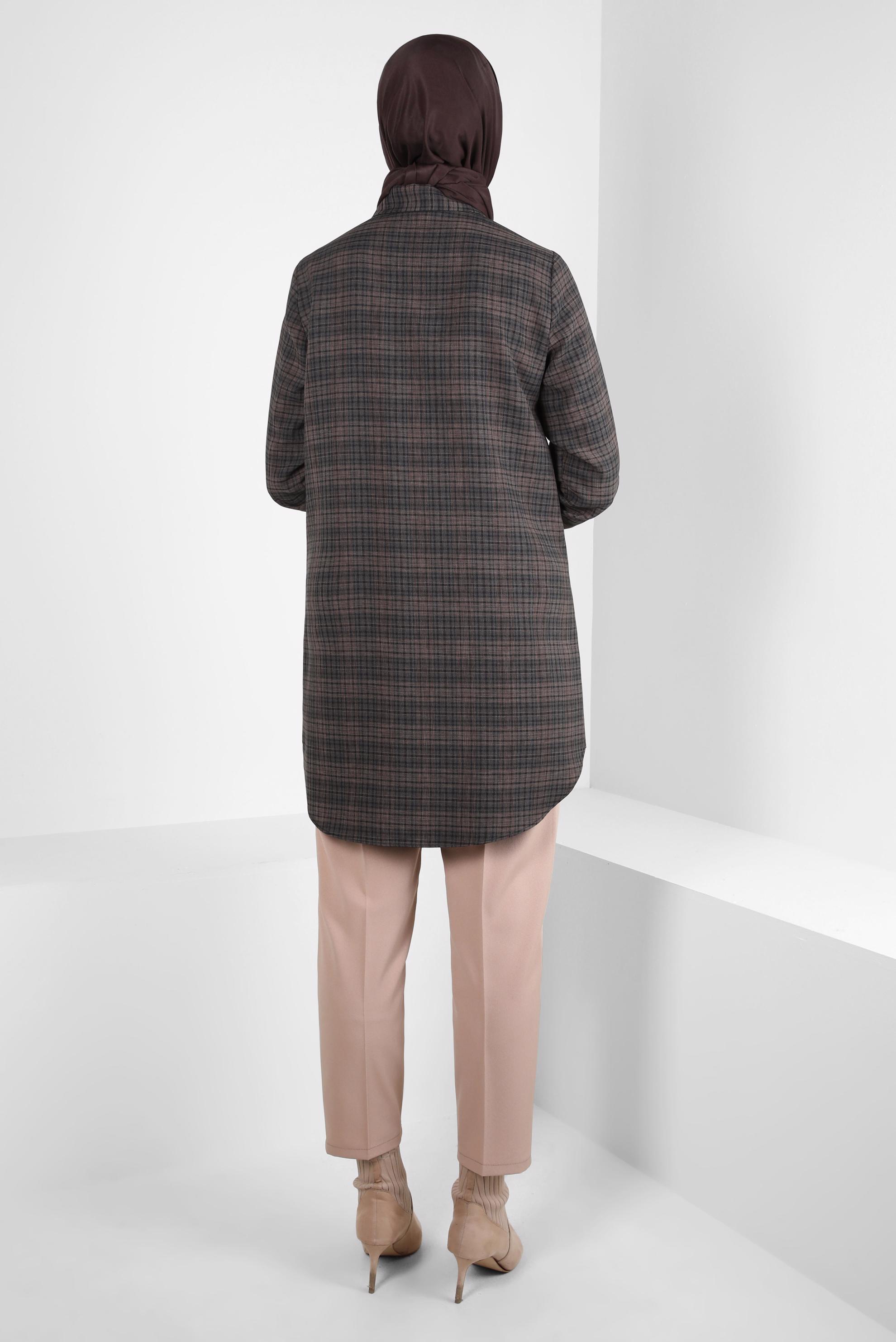 Tesettür giyim VİZON EKOSE DESENLİ TUNİK 44324