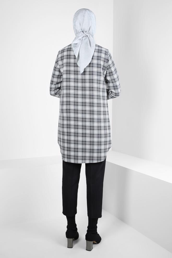 Hijab clothing BLACK PLAID PATTERNED TUNIC 44324 - ALVİNA