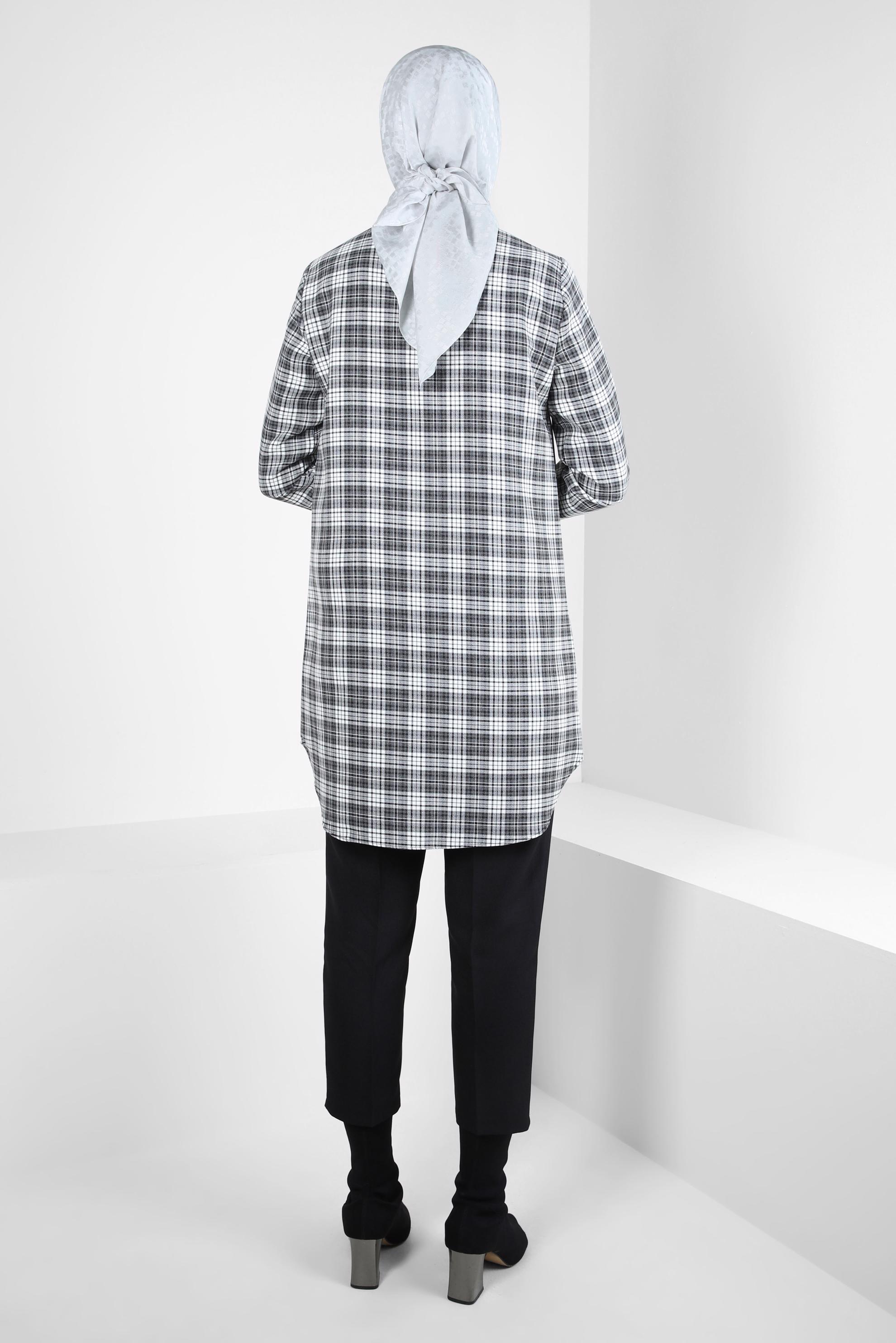 Tesettür giyim SİYAH EKOSE DESENLİ TUNİK 44324