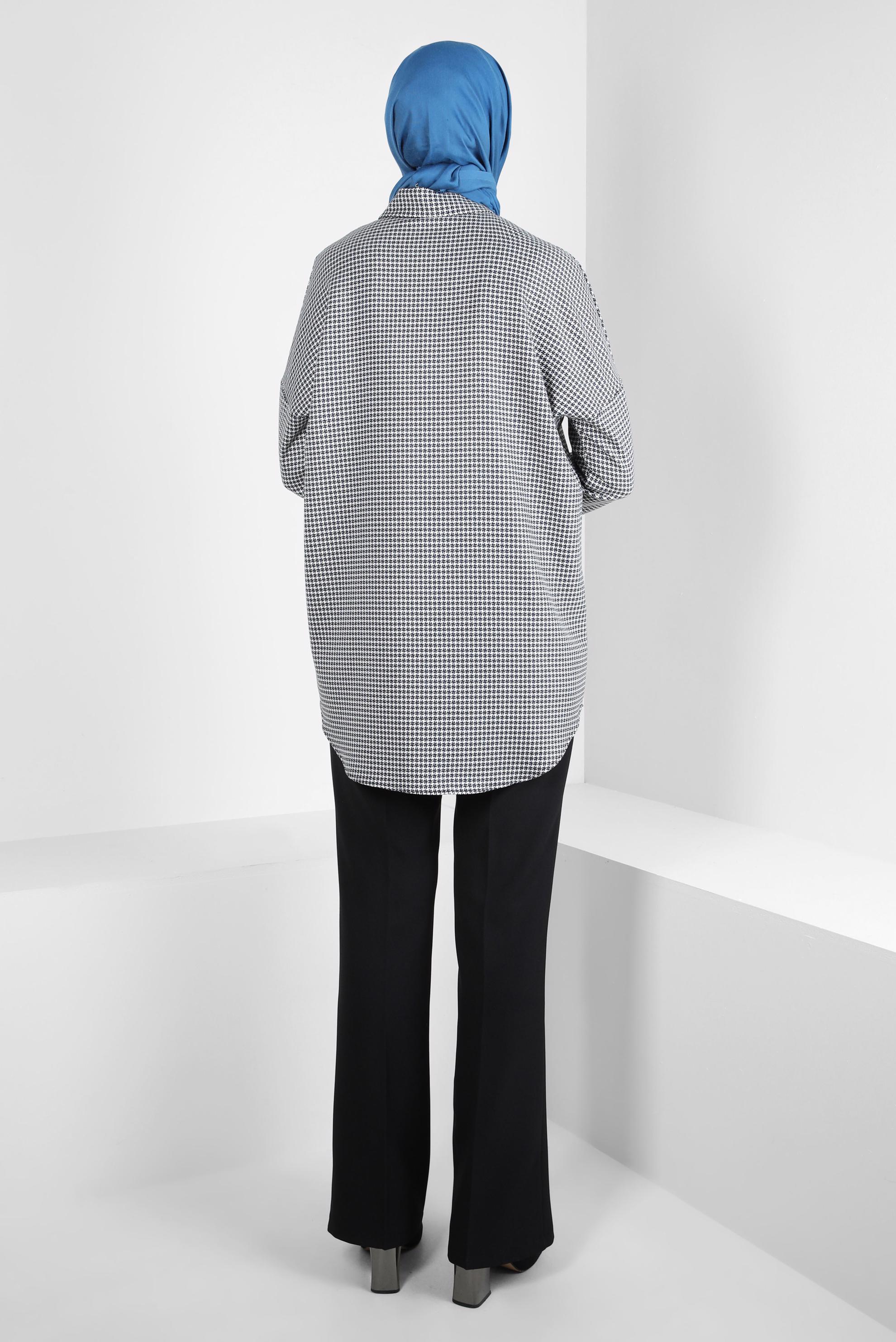 Tesettür giyim MAVİ KAZAYAĞI DESENLİ GÖMLEK TUNİK 44325