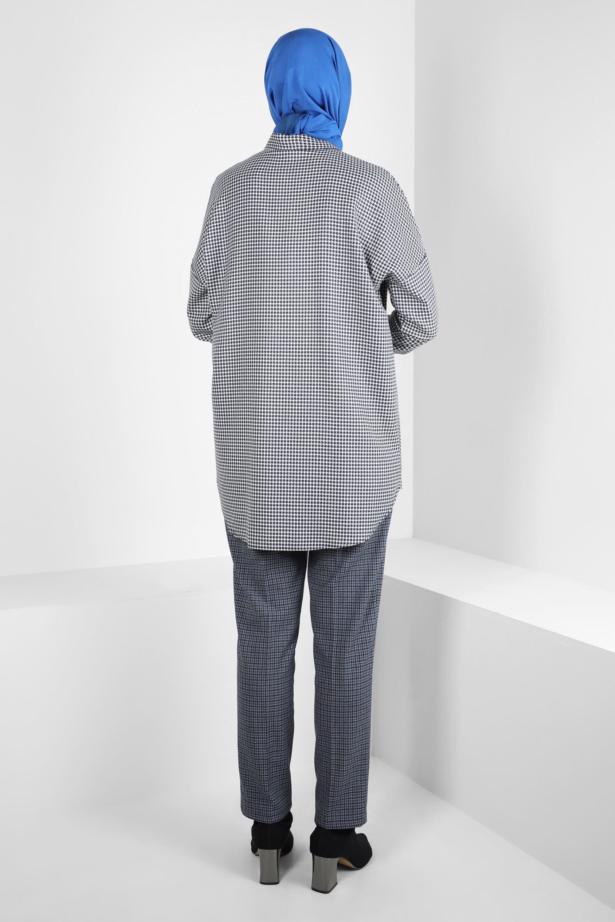 Tesettür giyim LACİVERT KAZAYAĞI DESENLİ GÖMLEK TUNİK 44325