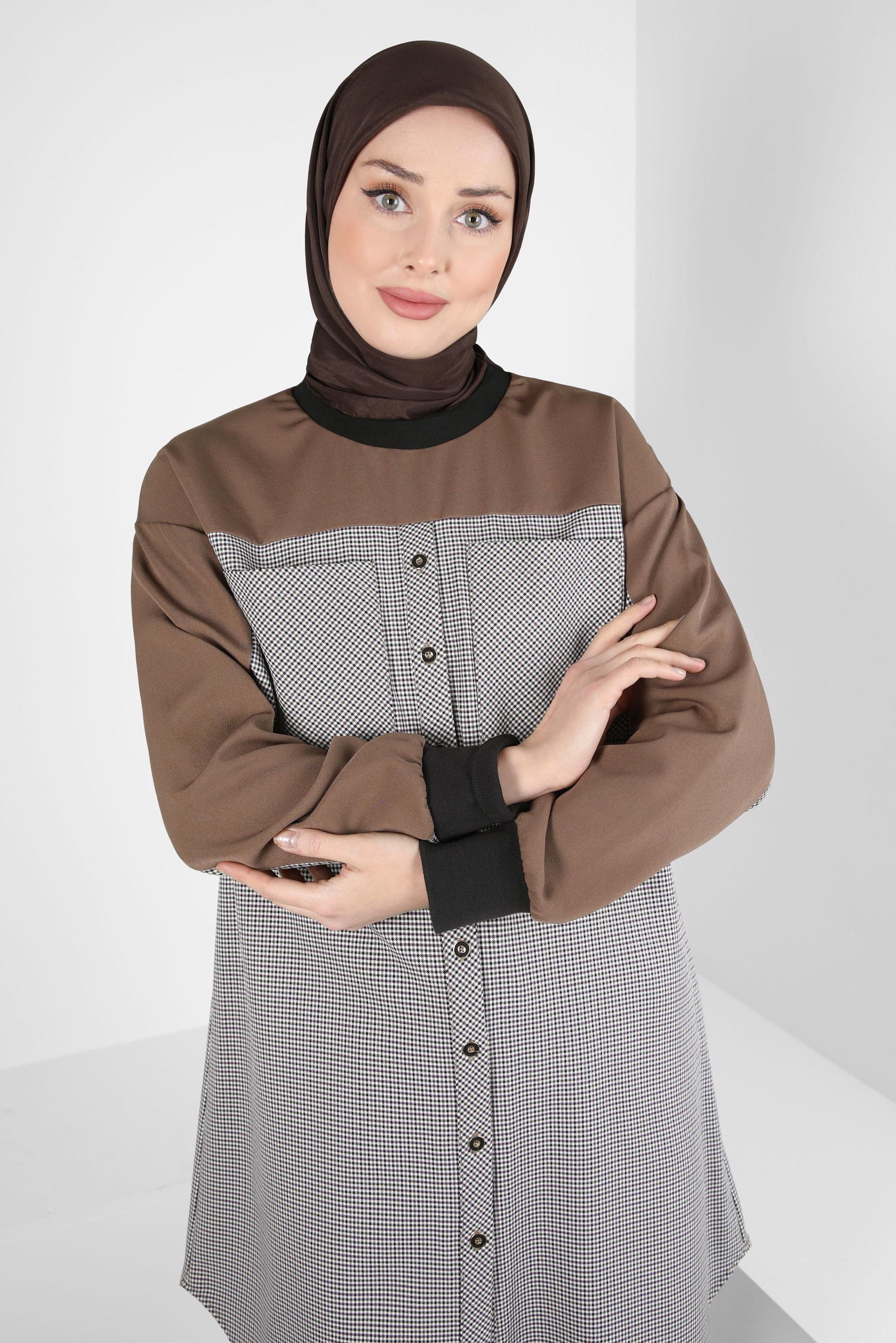 Tesettür giyim MOR EKOSE DESENLİ TUNİK 44326-1