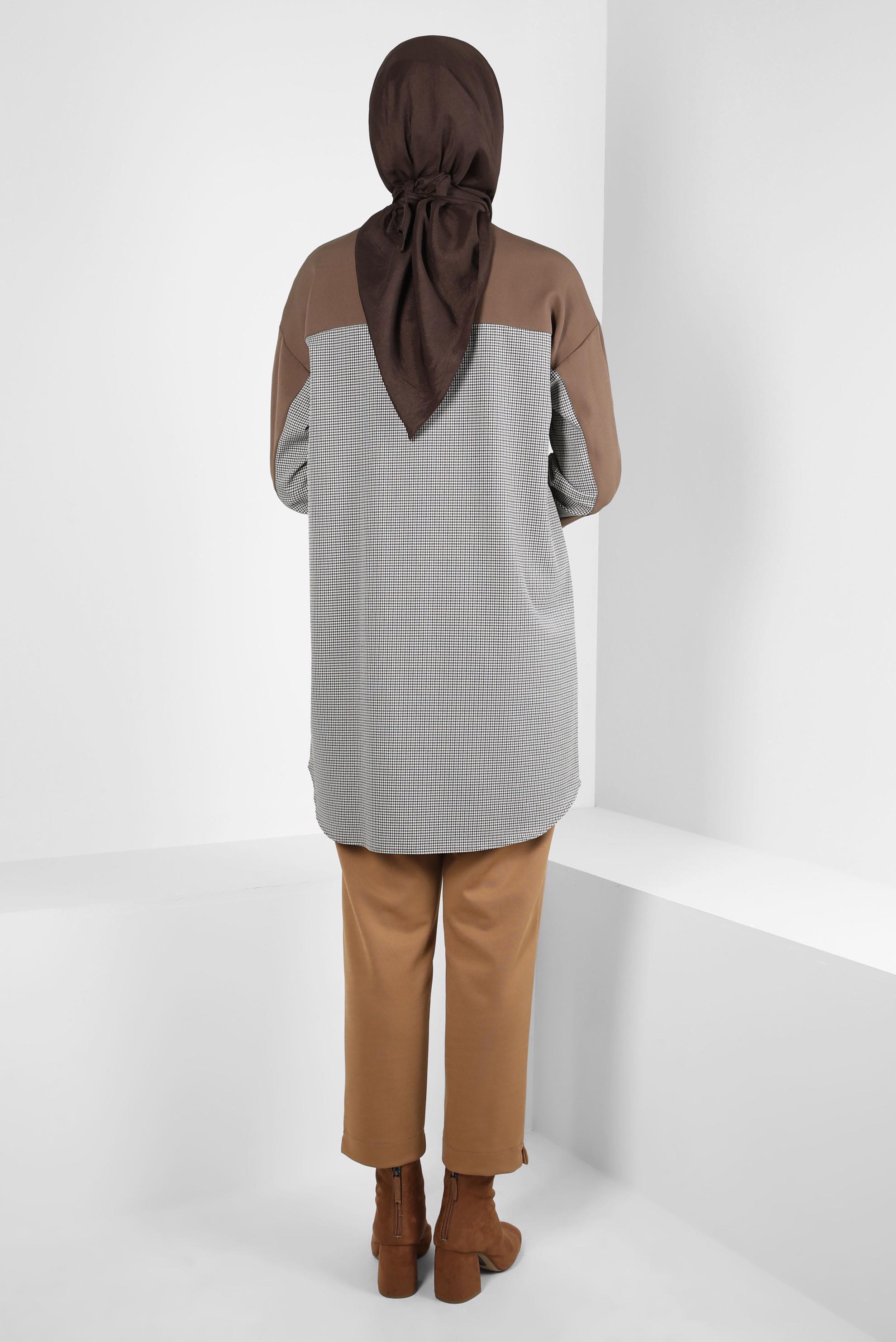 Tesettür giyim MOR EKOSE DESENLİ TUNİK 44326-1