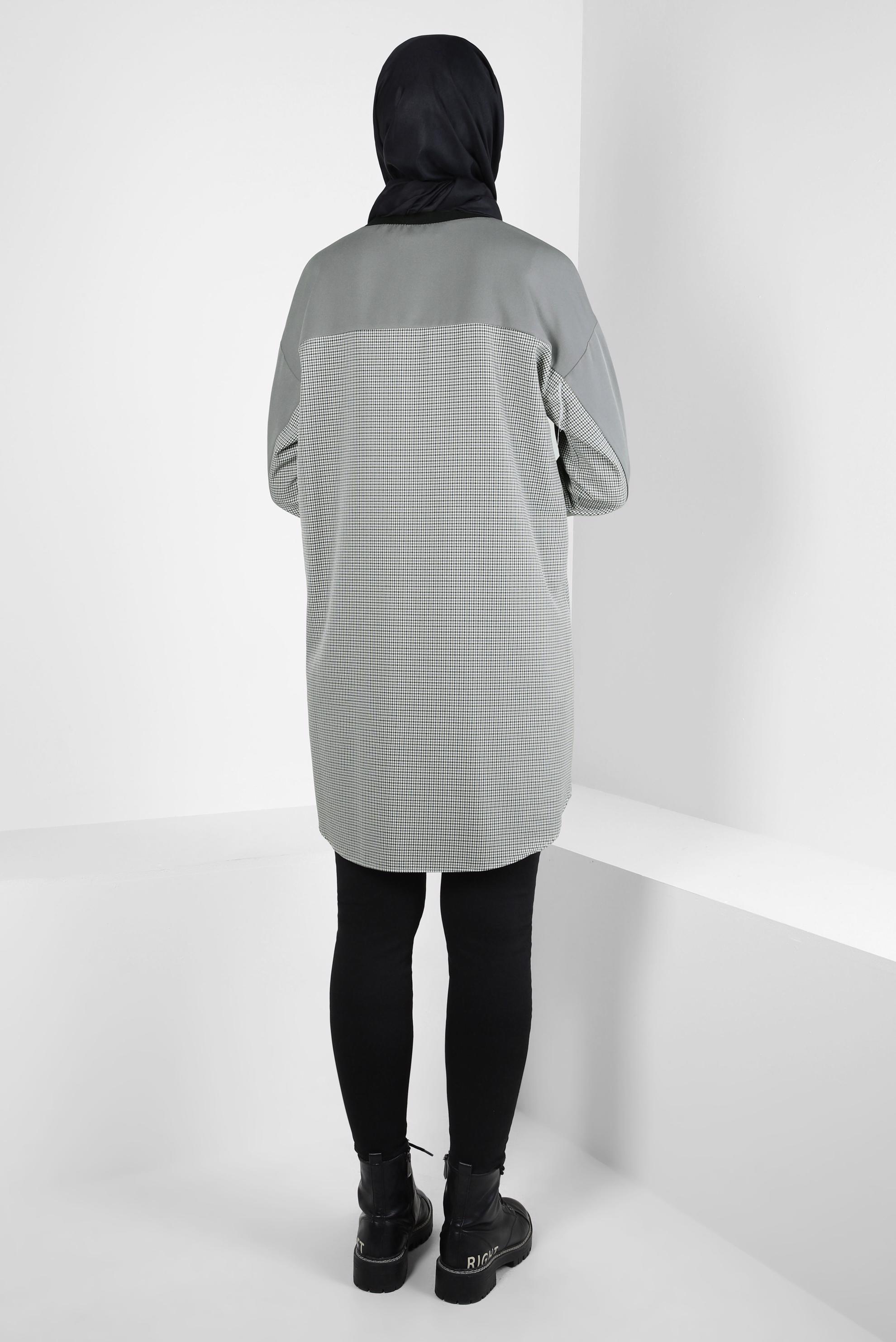 Tesettür giyim GRİ EKOSE DESENLİ TUNİK 44326-1