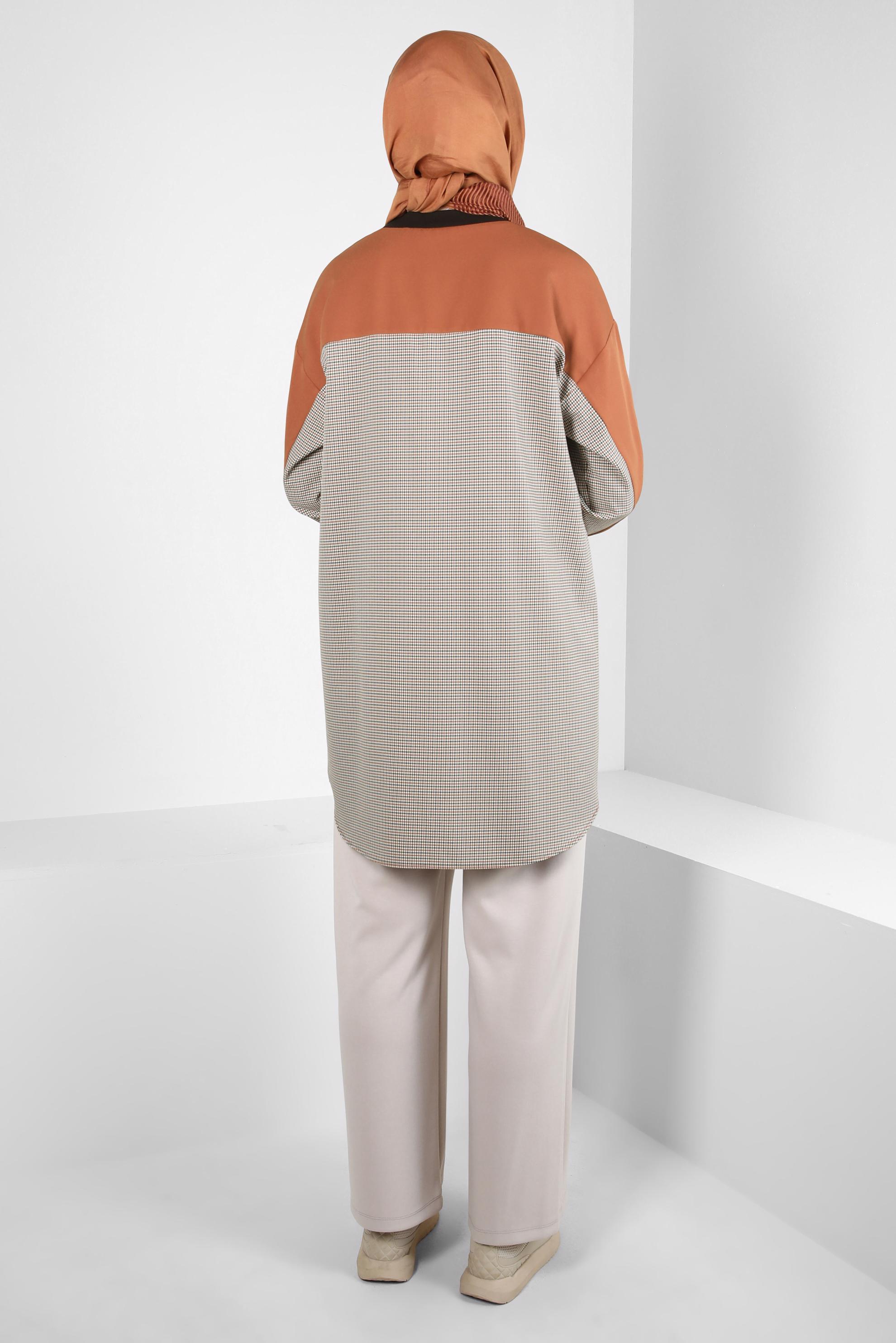 Tesettür giyim TURUNCU EKOSE DESENLİ TUNİK 44326-1