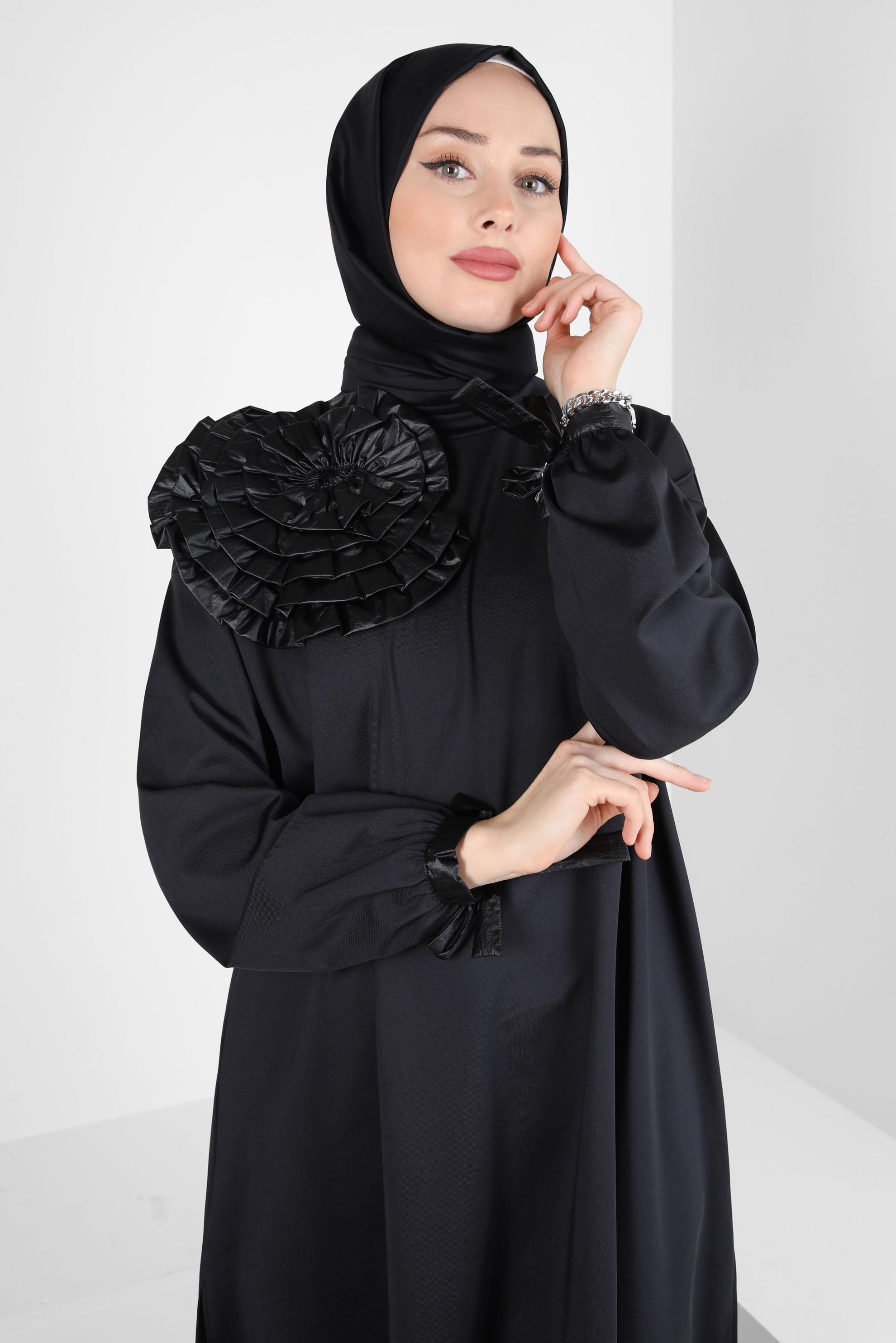 Tesettür giyim SİYAH YAKA DETAYLI TUNİK 44327