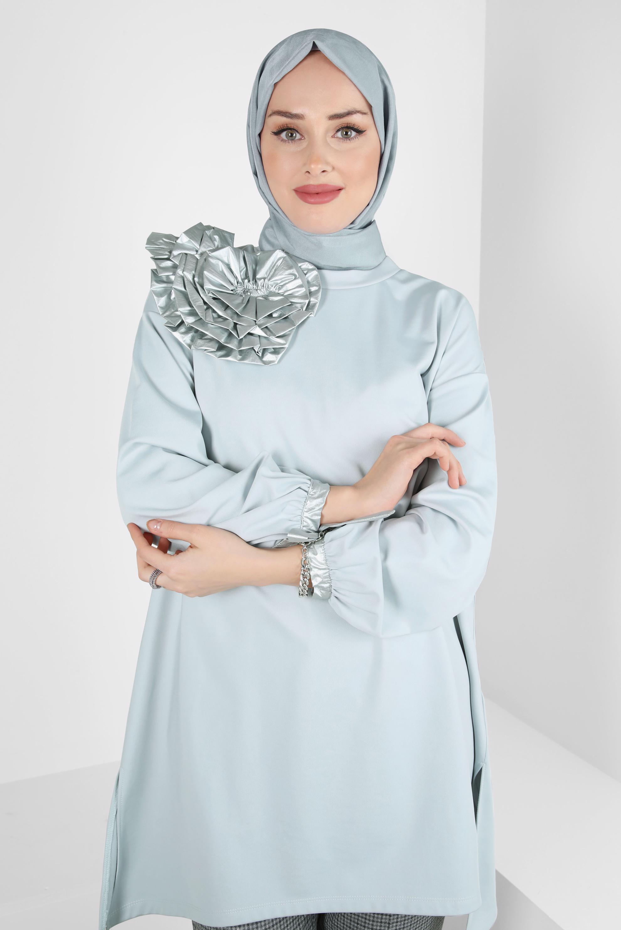 Tesettür giyim GÜMÜŞ YAKA DETAYLI TUNİK 44327