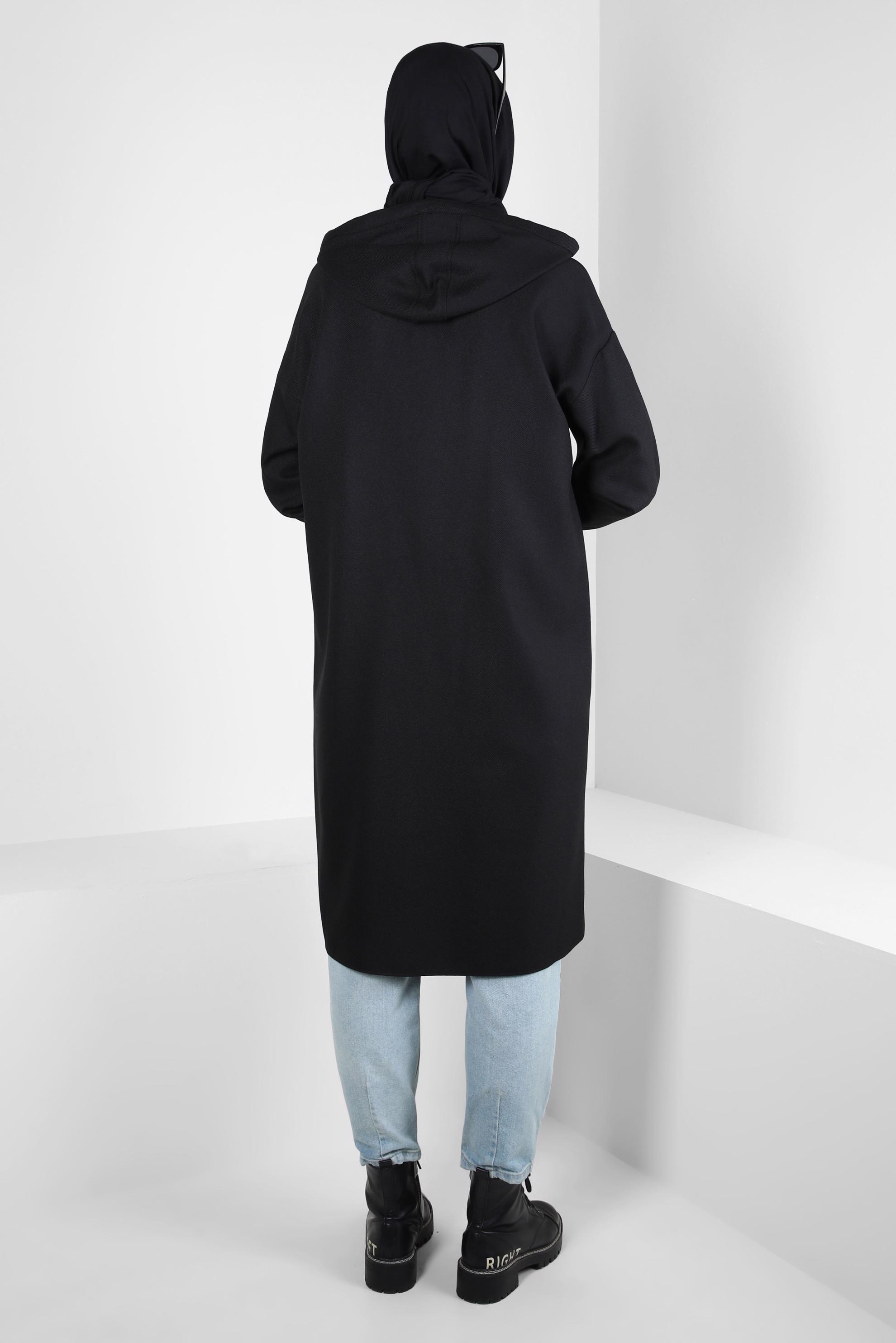 Tesettür giyim SİYAH KAPÜŞONLU TUNİK 44341