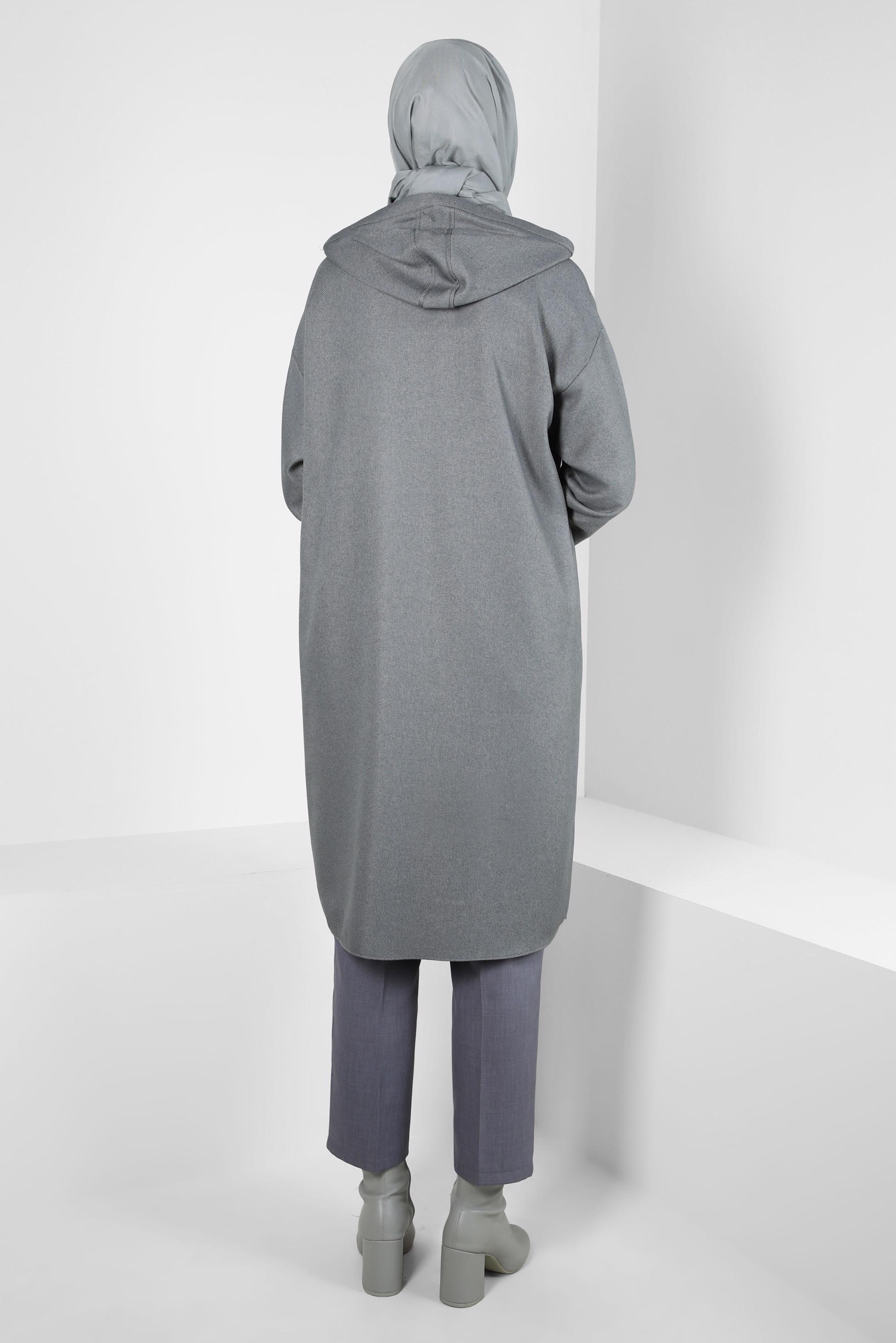 Tesettür giyim GRİ KAPÜŞONLU TUNİK 44341