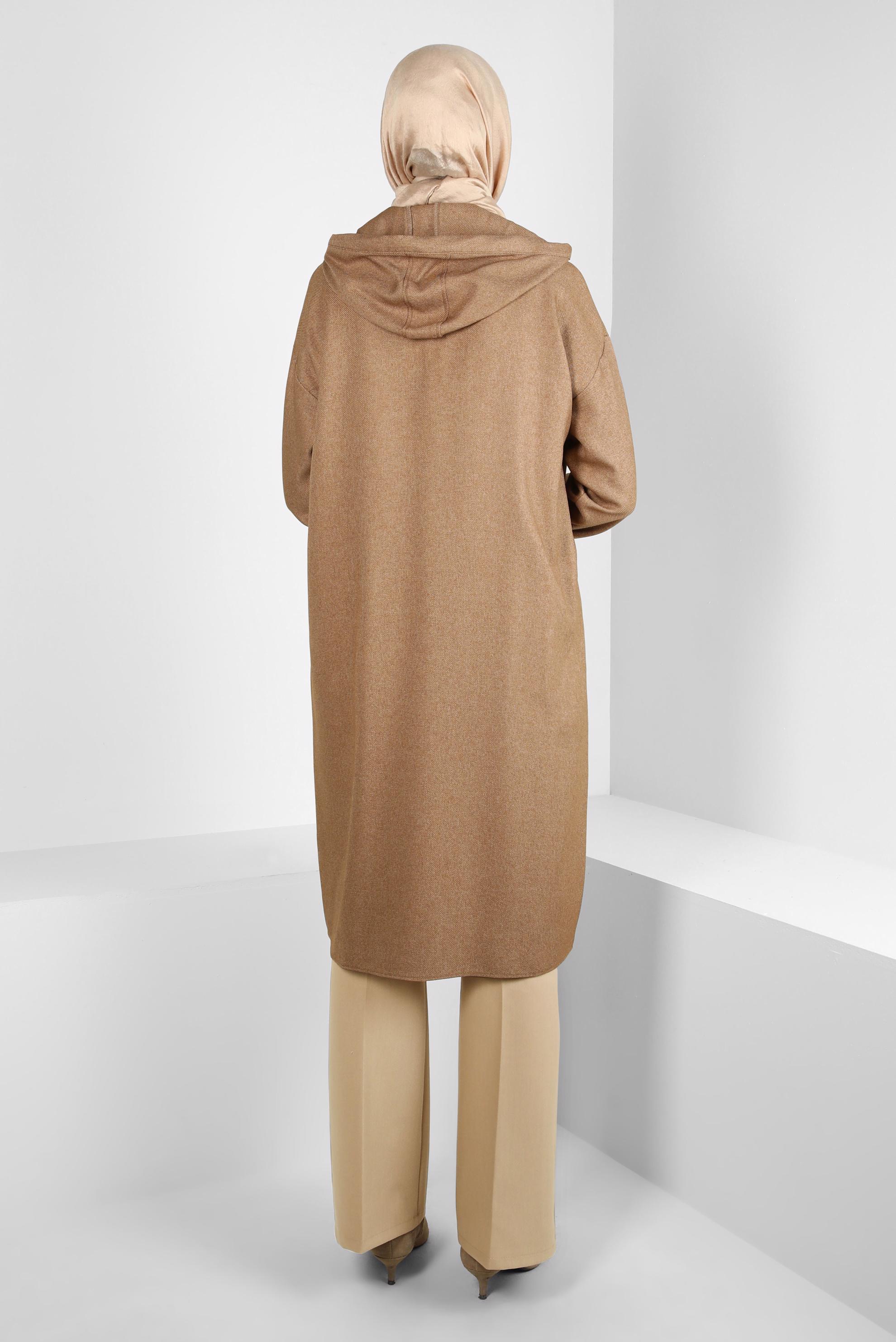 Tesettür giyim KAHVE KAPÜŞONLU TUNİK 44341