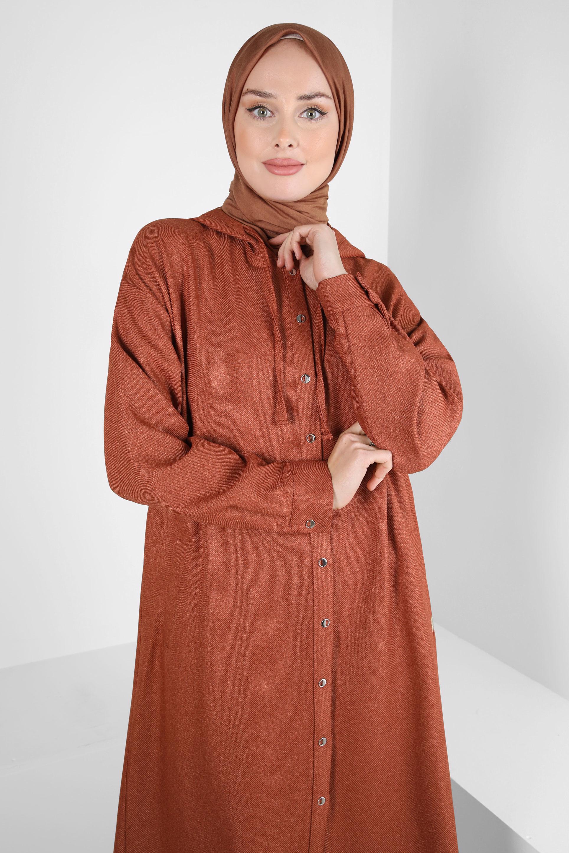 Tesettür giyim TURUNCU KAPÜŞONLU TUNİK 44341